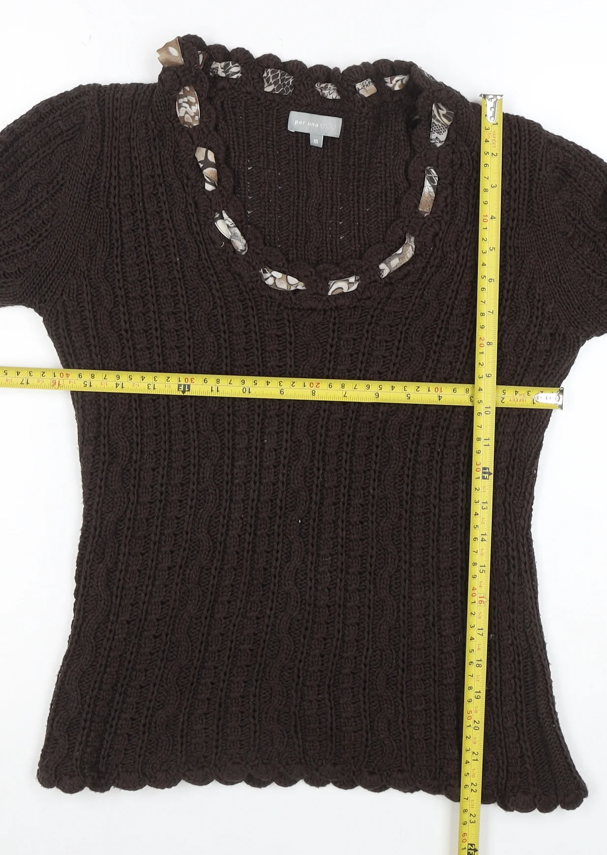 Marks and Spencer Per Una Women’s Brown Cable-Knit 3/4 Sleeve Scoop Neck Jumper M - Image 2