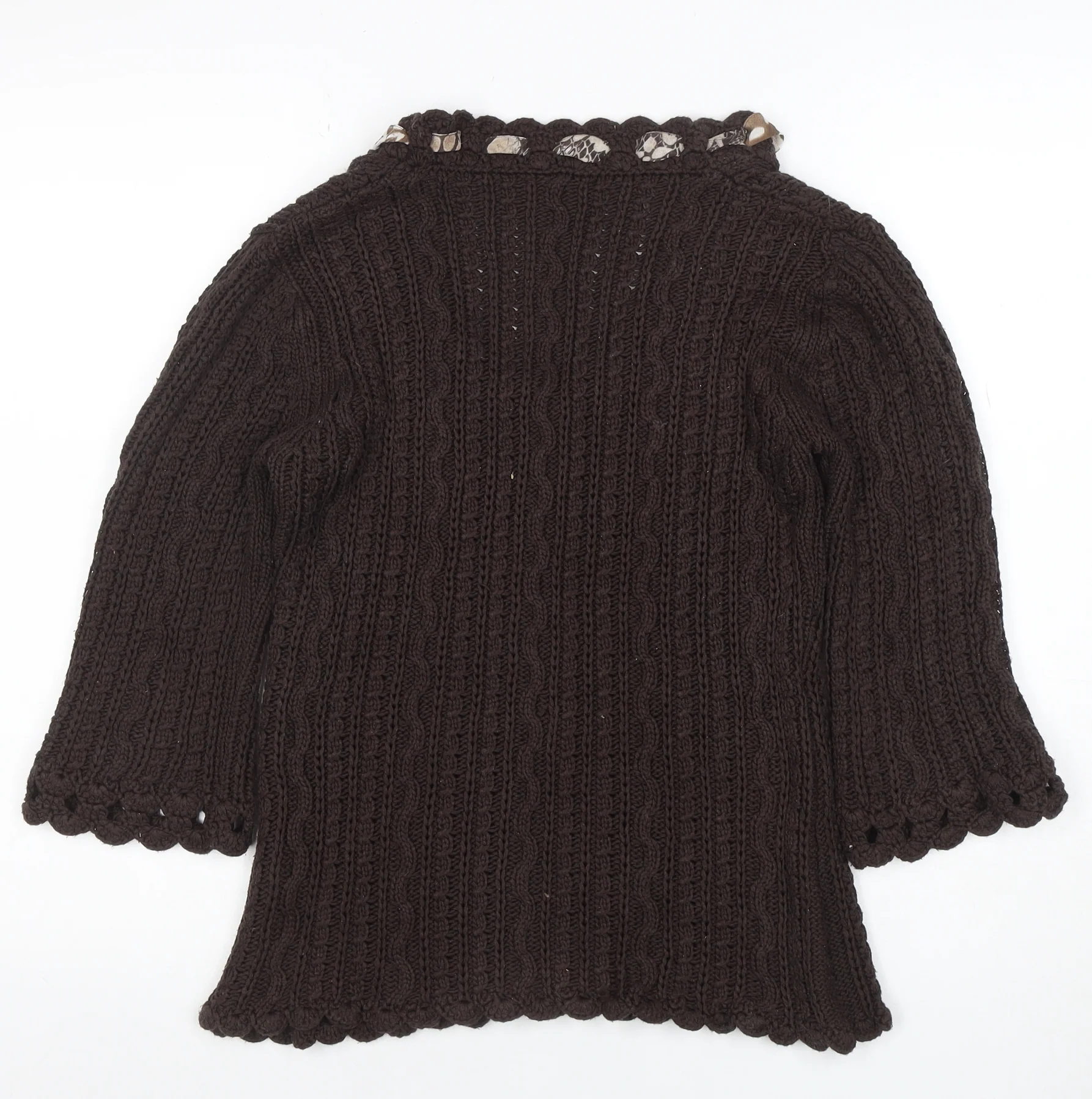 Marks and Spencer Per Una Women’s Brown Cable-Knit 3/4 Sleeve Scoop Neck Jumper M - Image 3