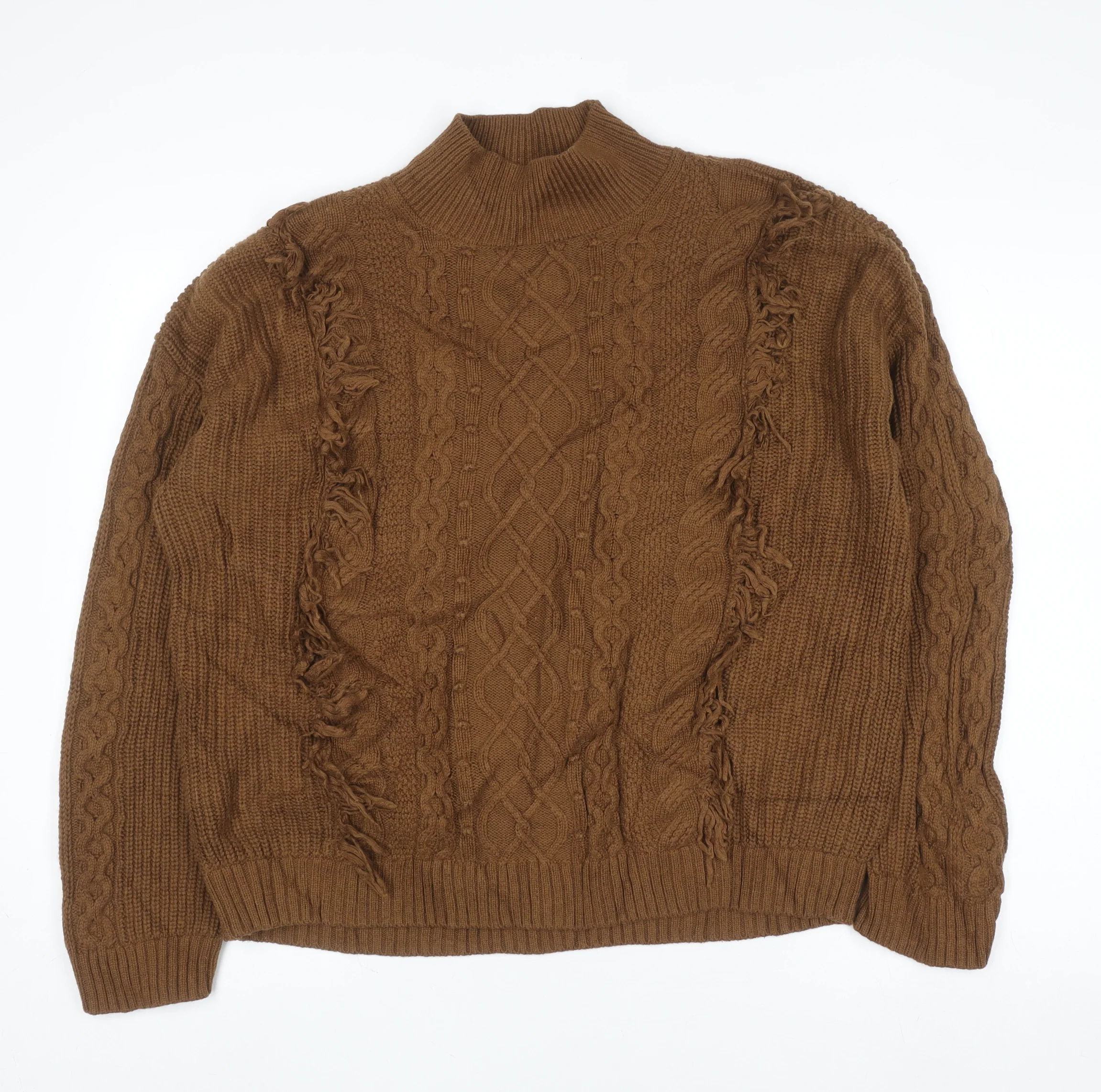 Marks and Spencer Per Una Women’s Brown Cable-Knit Mock Neck Jumper M