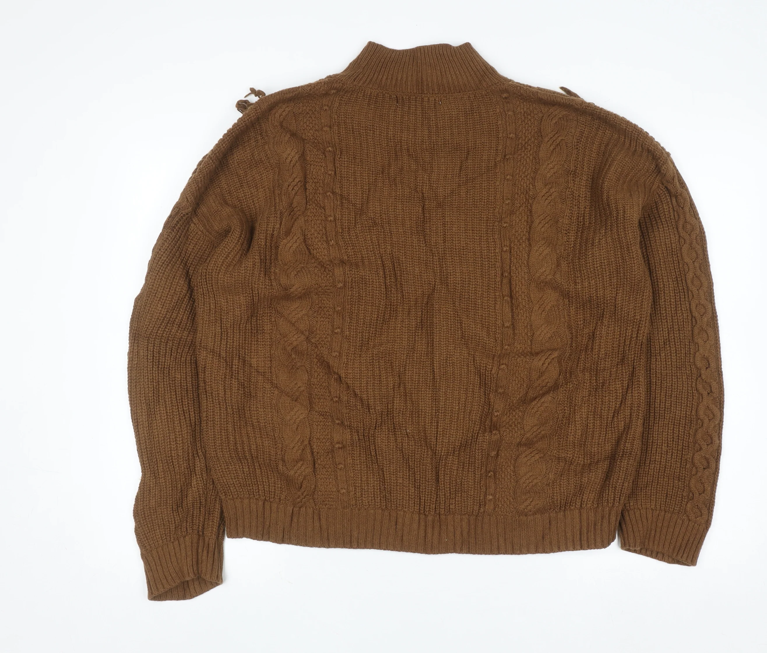 Marks and Spencer Per Una Women’s Brown Cable-Knit Mock Neck Jumper M - Image 3