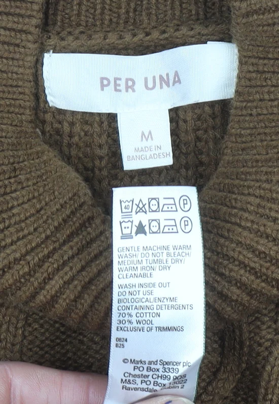 Marks and Spencer Per Una Women’s Brown Cable-Knit Mock Neck Jumper M - Image 4
