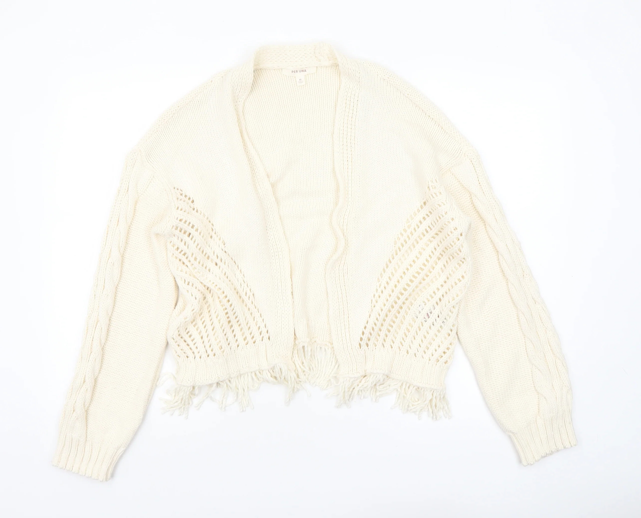 Marks and Spencer Per Una Women’s Ivory Knit Fringe Cardigan M