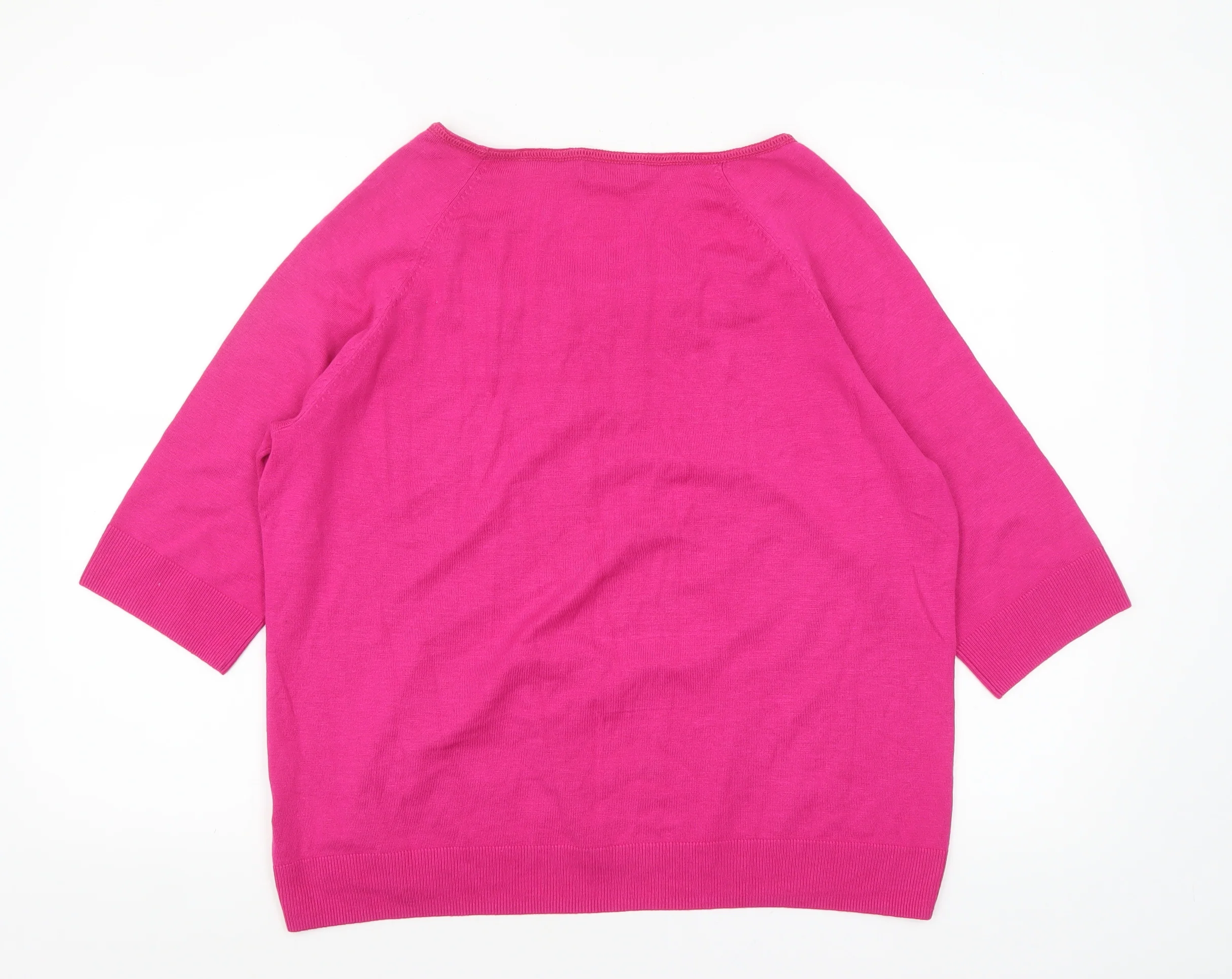 Marks and Spencer Per Una Women’s Pink 3/4 Sleeve Square Neck Knit Jumper Size 20 - Image 3