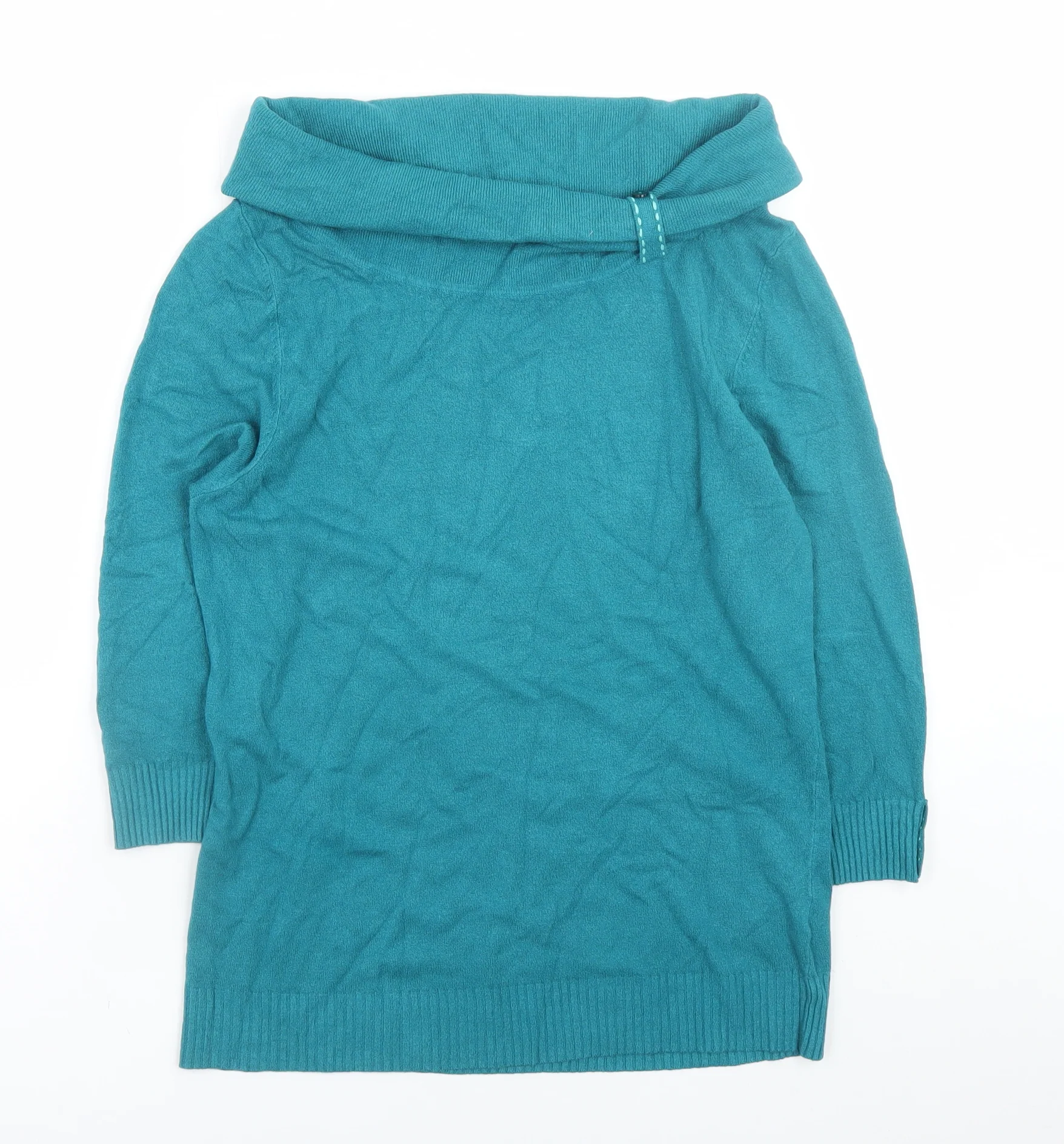 Marks and Spencer Per Una Women’s Teal Cowl Neck Long Sleeve Jumper Size 14 - Image 2