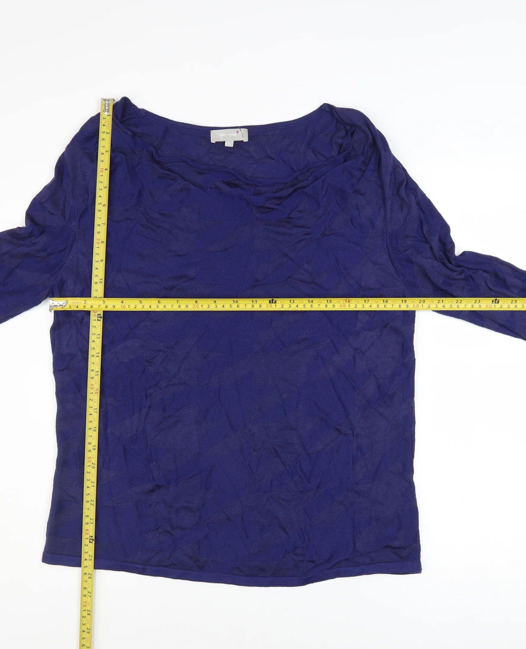 Marks and Spencer Per Una Women's Blue Knit Cowl Neck Long Sleeve Blouse Size 14 - Image 2