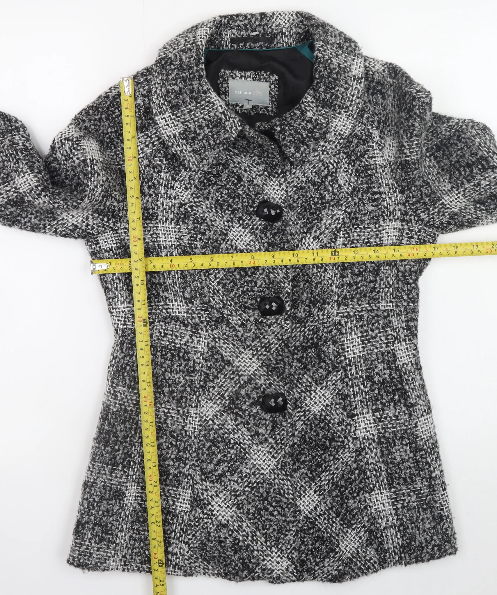 Marks and Spencer Per Una Women's Grey Check Wool Blend Short Coat Size 8 - Image 2
