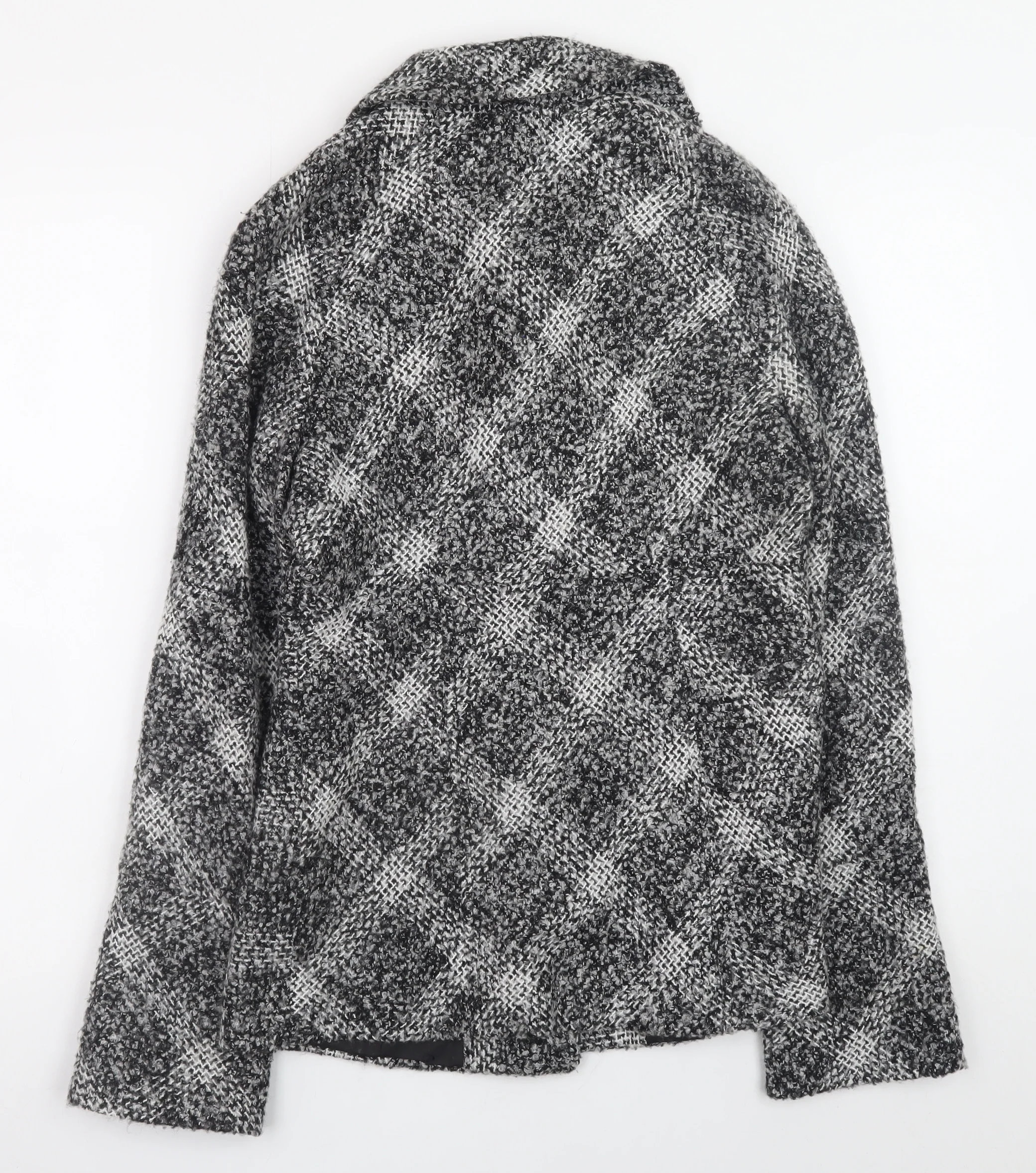 Marks and Spencer Per Una Women's Grey Check Wool Blend Short Coat Size 8 - Image 3