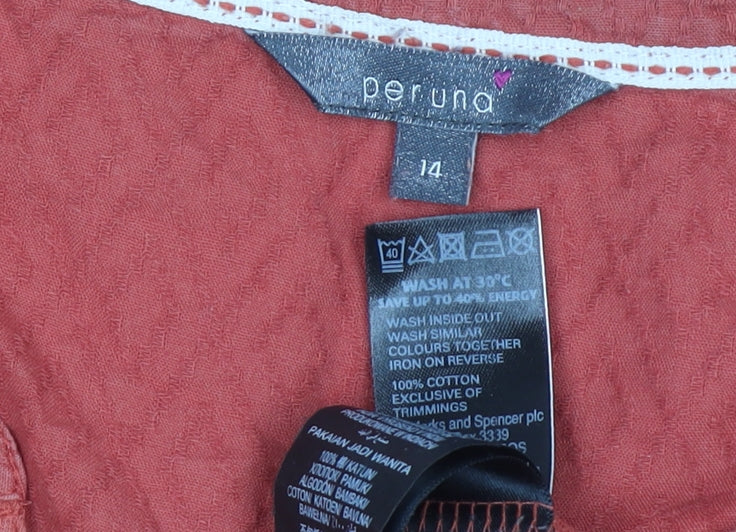 Marks and Spencer Per Una Women's Red Cotton Tunic Blouse Size 14 - Image 4