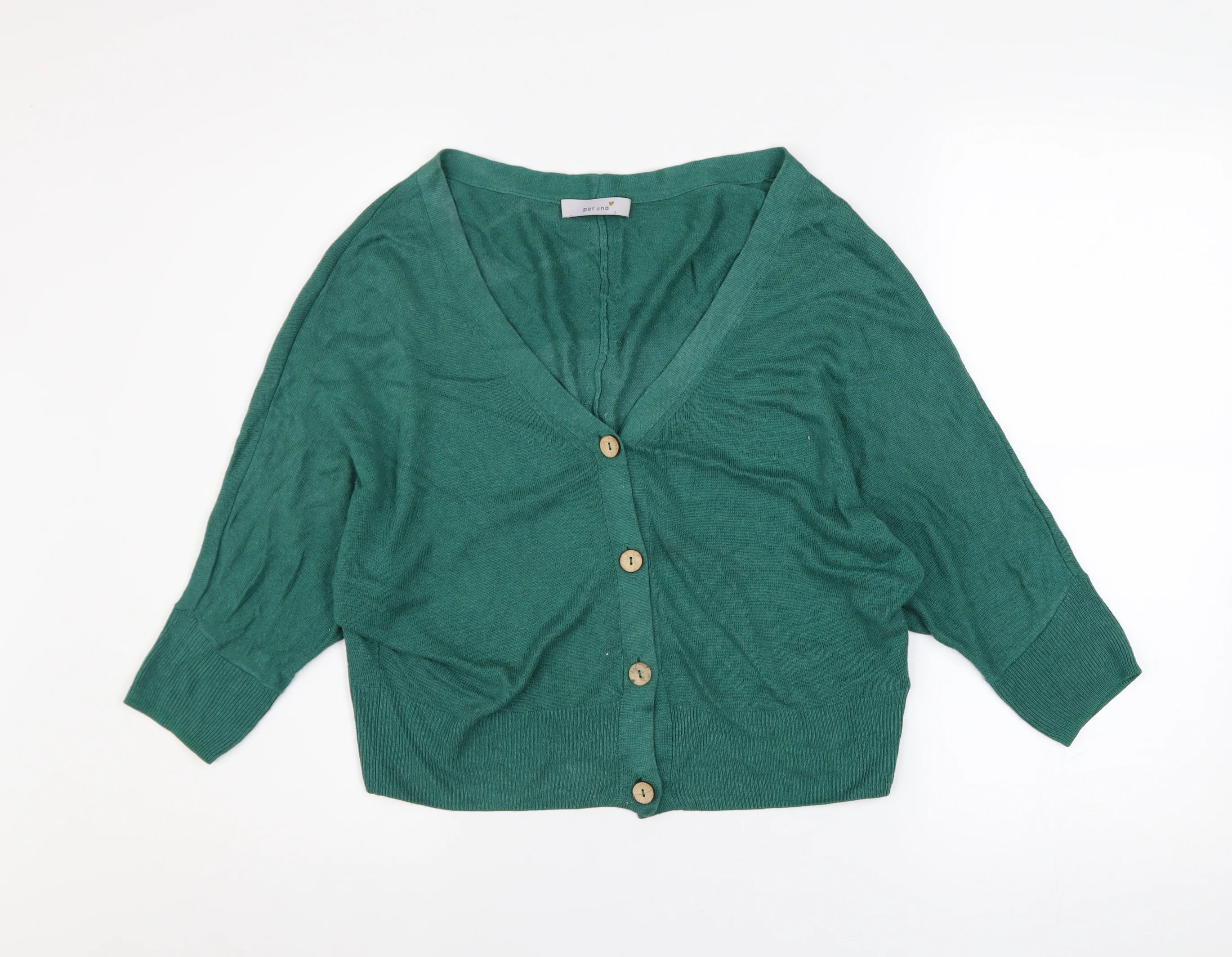 Marks and Spencer Per Una Women's Sea Green Viscose Linen V-Neck Cardigan Size 8