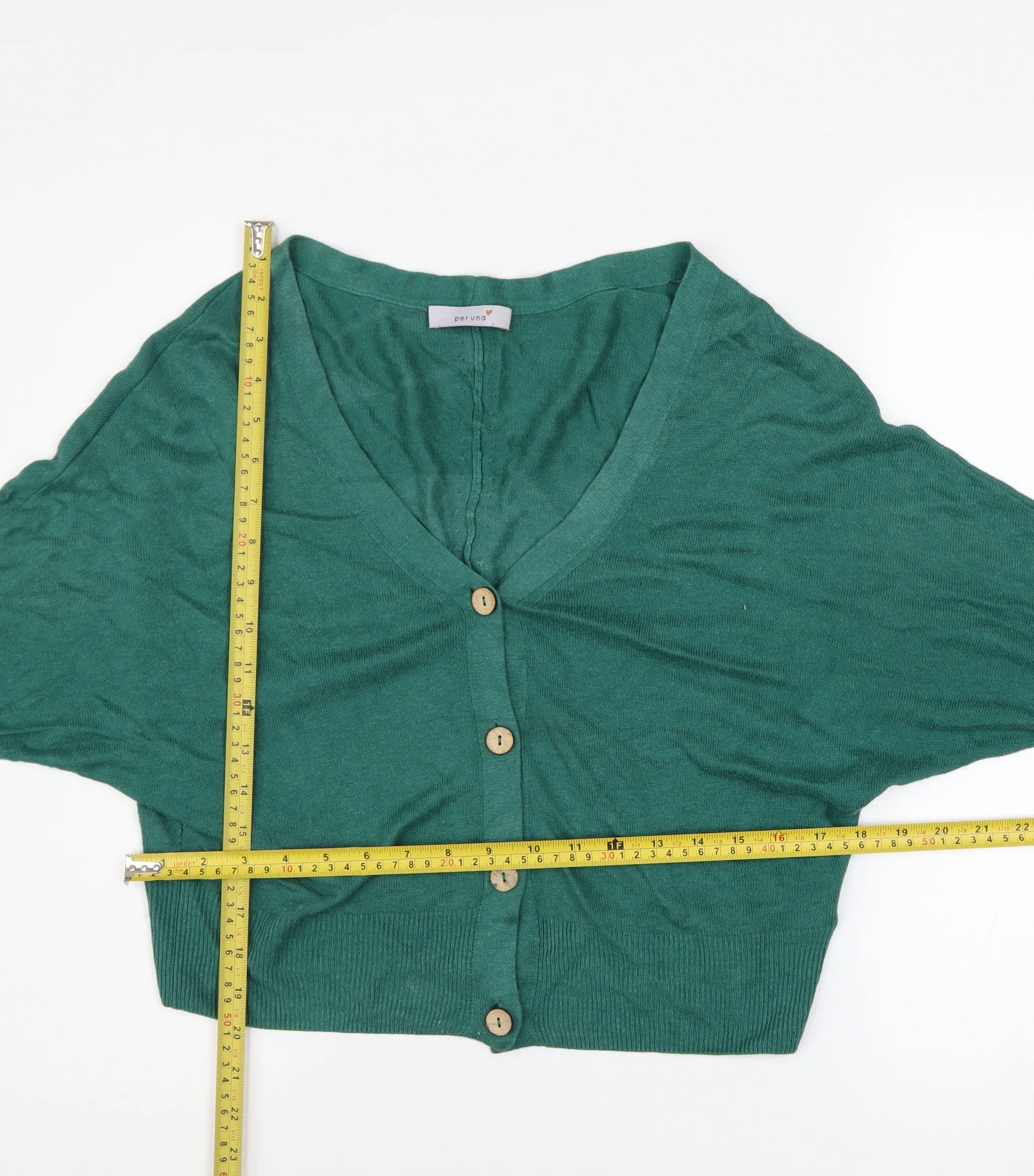 Marks and Spencer Per Una Women's Sea Green Viscose Linen V-Neck Cardigan Size 8 - Image 2