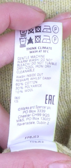 Marks and Spencer Per Una Women's Yellow Mock Neck Jumper Size 12 - Image 6