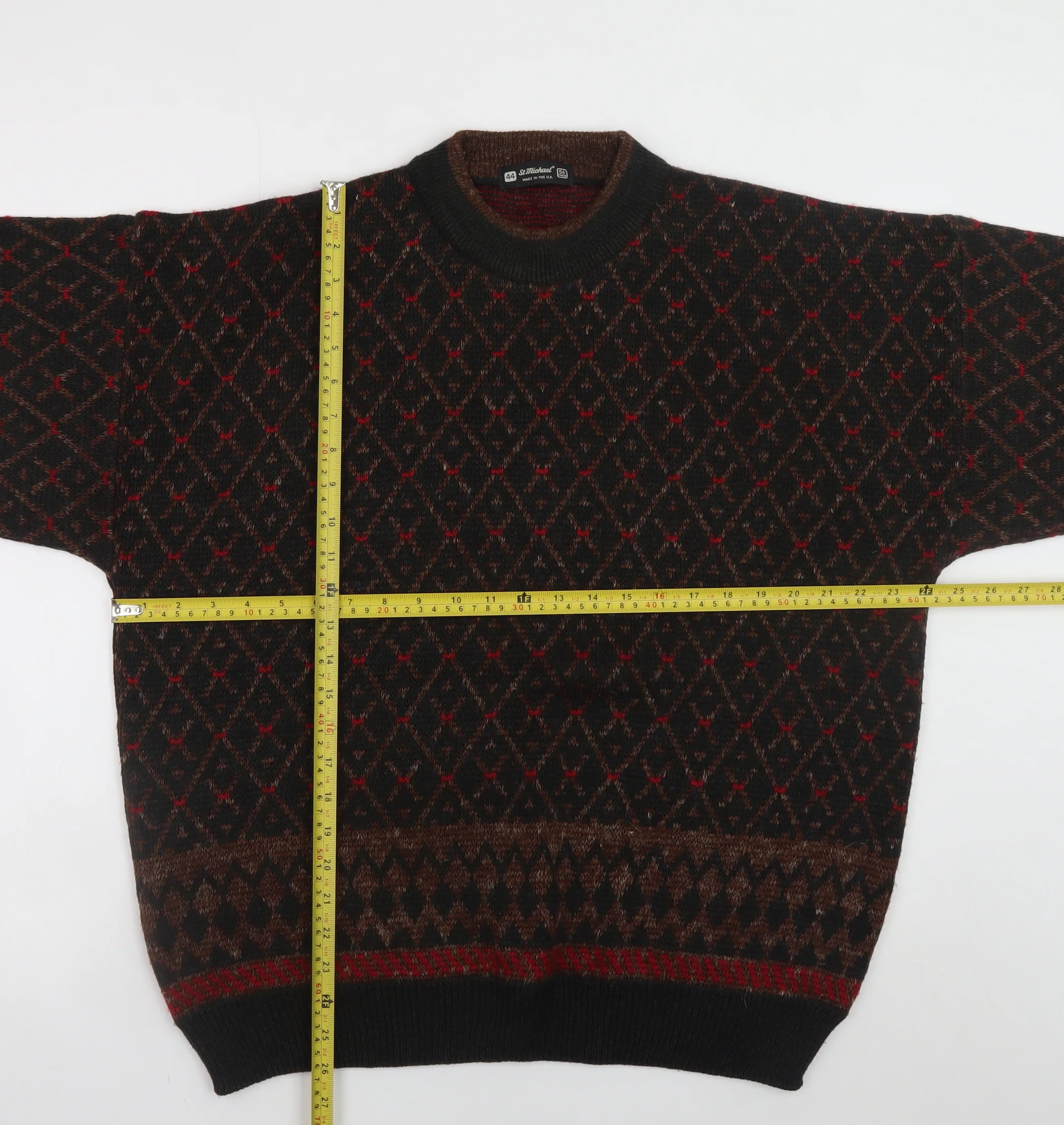 Marks and Spencer St Michael Men's Brown Argyle Knit XL Jumper - Image 2