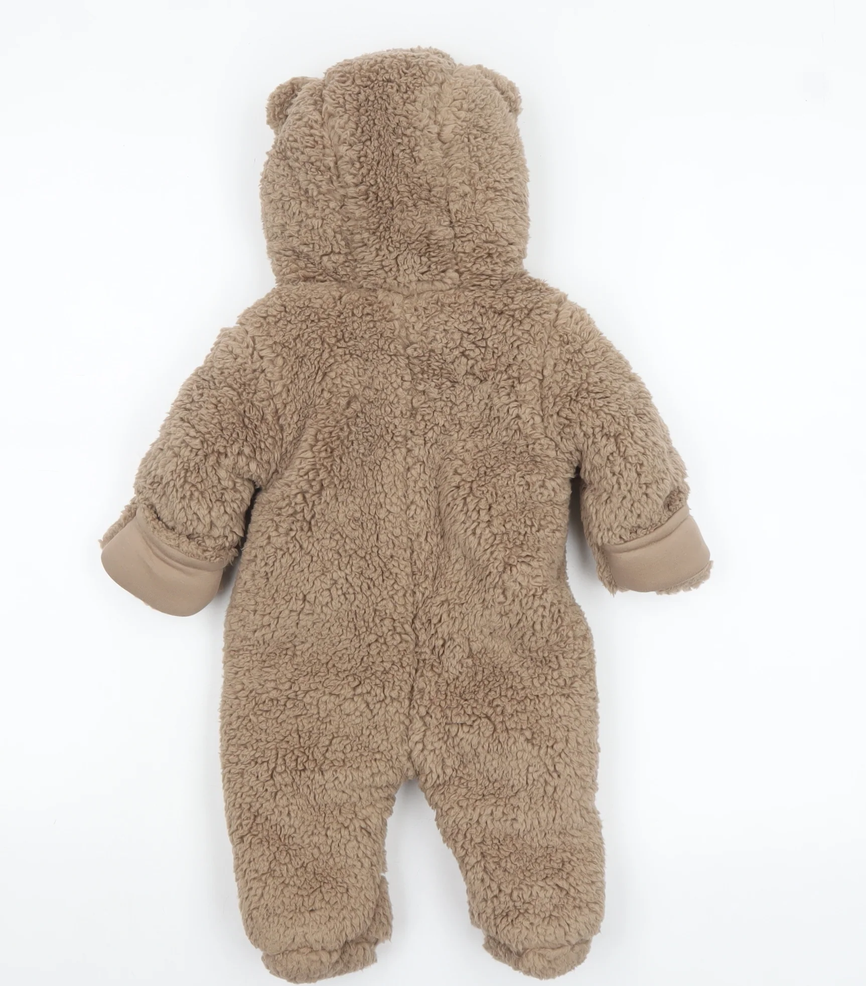 Marks and Spencer Unisex Baby Brown Teddy Snowsuit 0-3 Months Hooded Fleece - Image 3