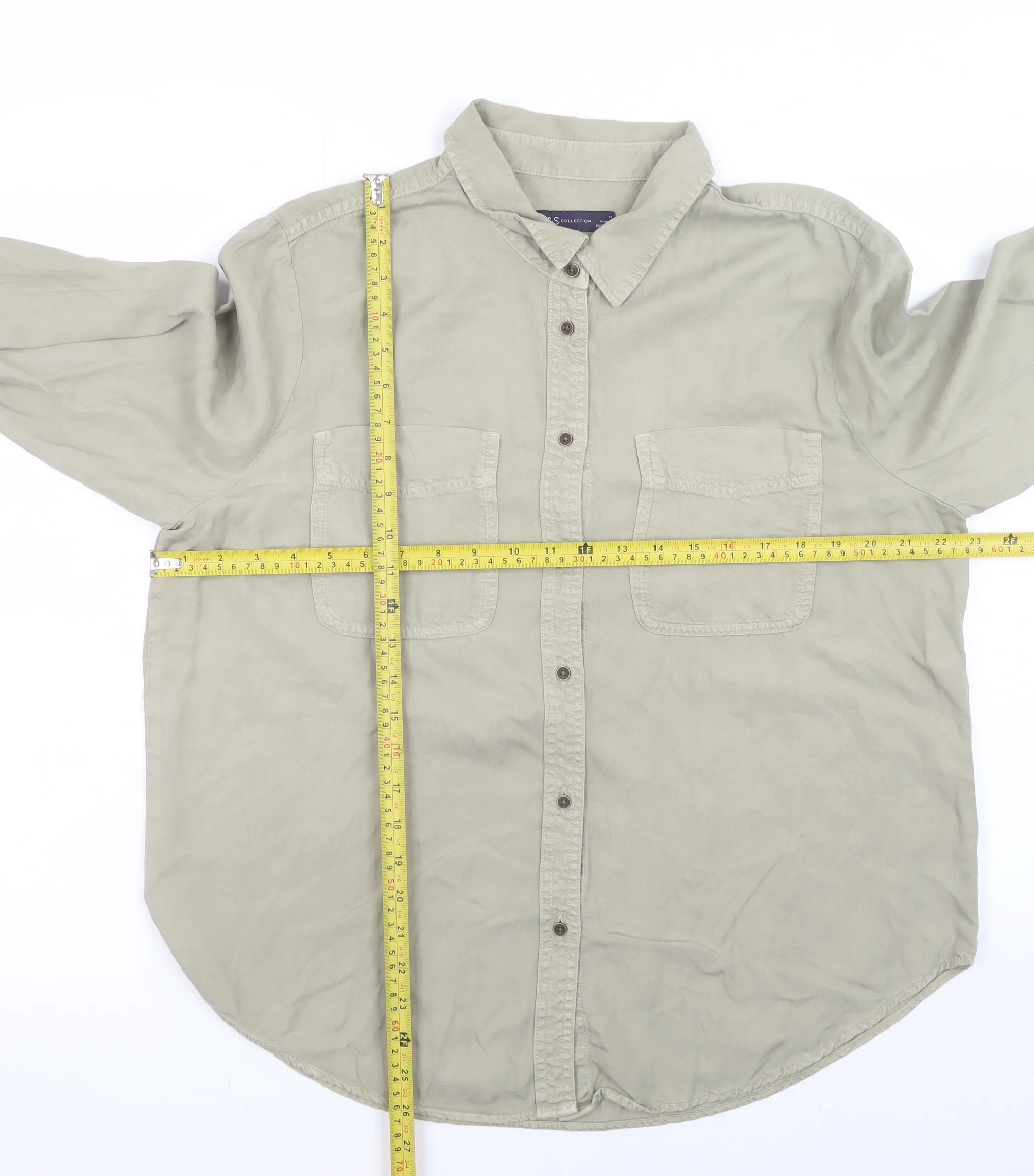 Marks and Spencer Women Beige Button-Up Lyocell Shirt Size 14 - Image 2