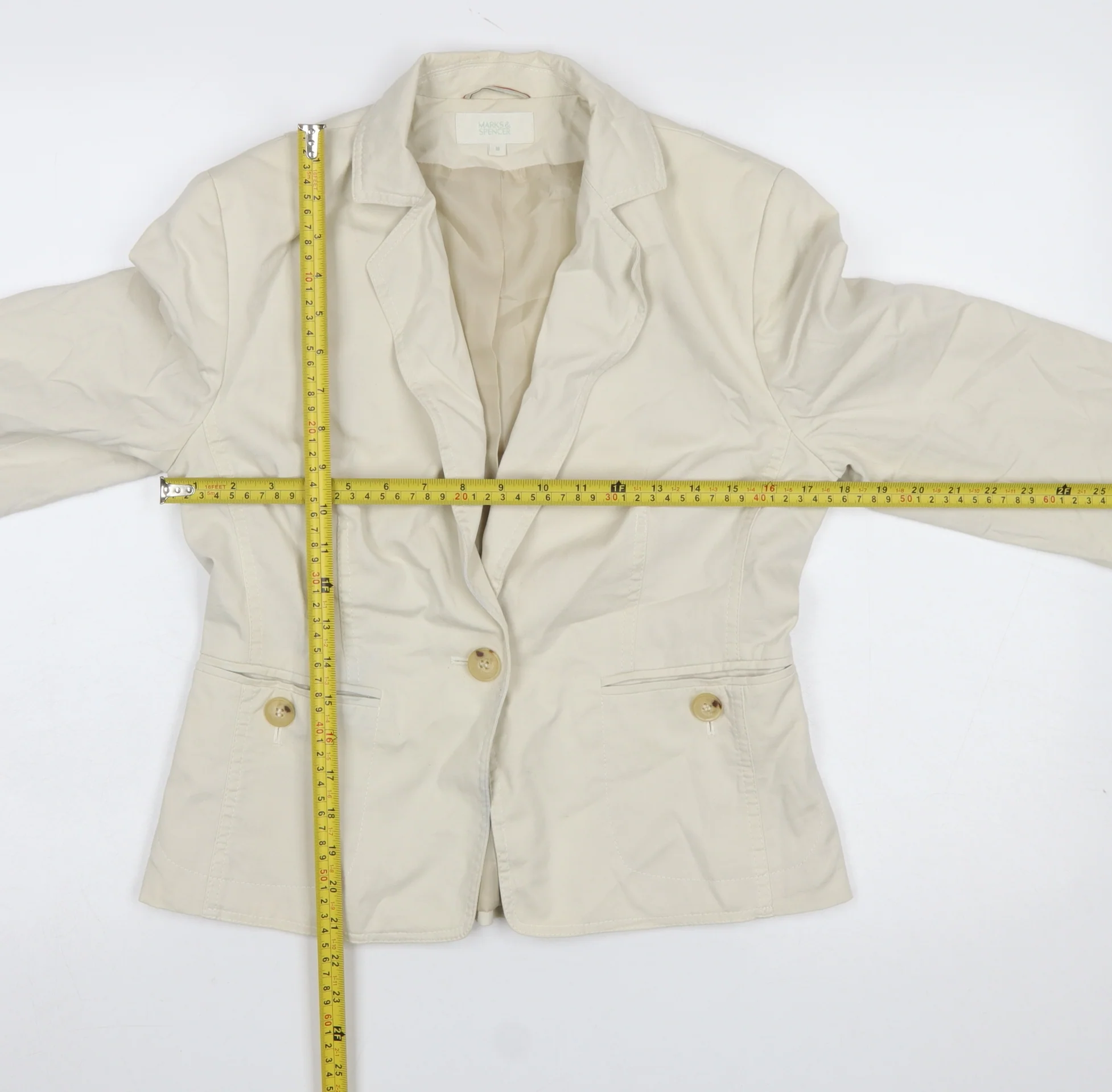 Marks and Spencer Women Beige Cotton Blazer UK 10 Classic Fit - Image 2