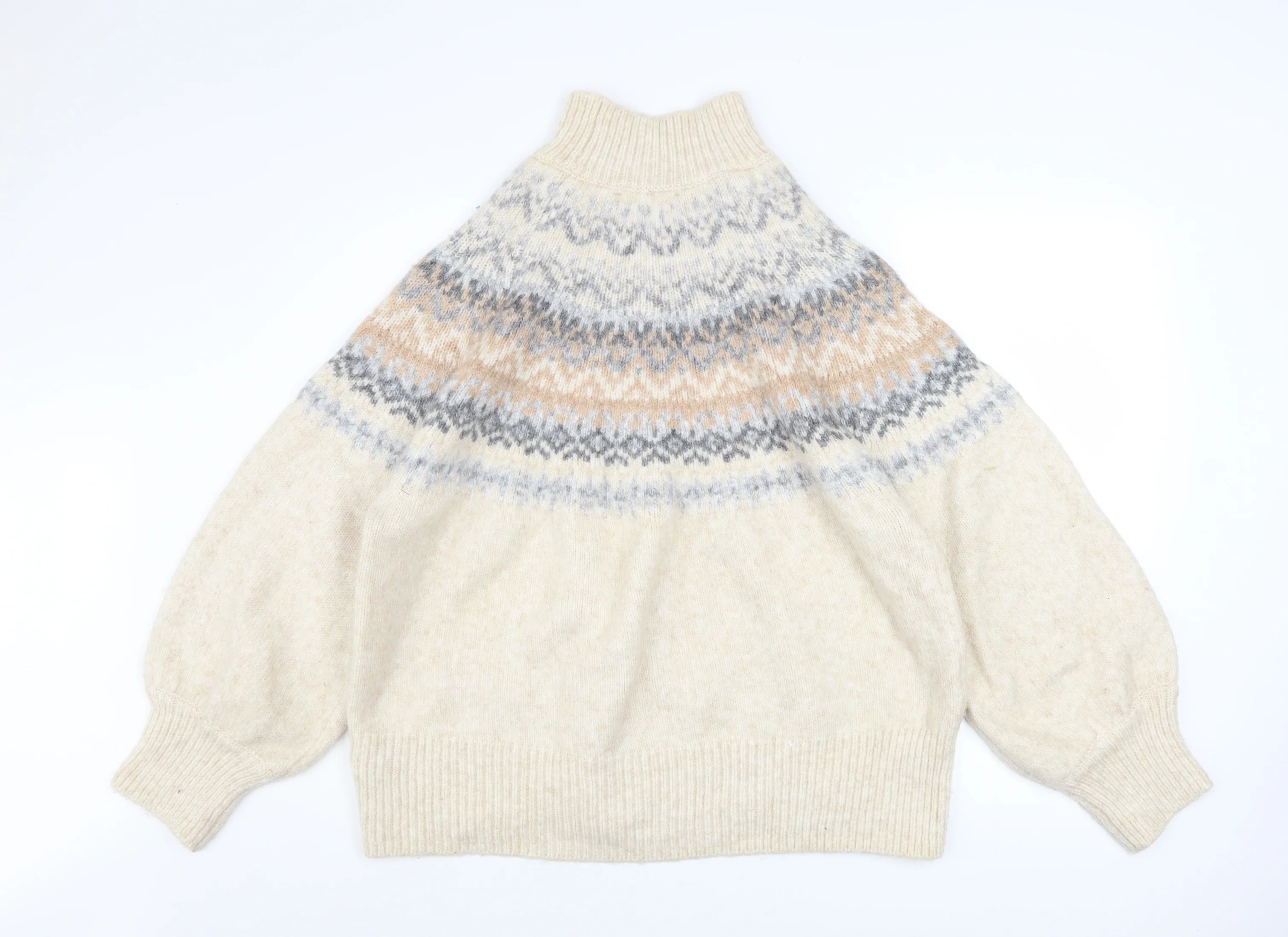 Marks and Spencer Women Beige Fair Isle High Neck Chunky Knit Jumper XL - Image 3
