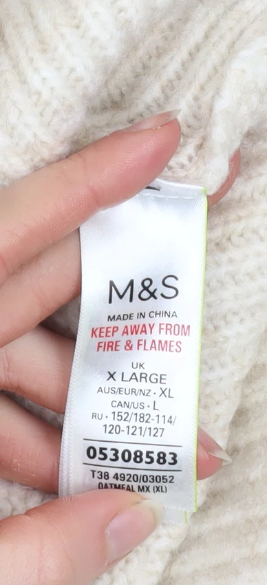 Marks and Spencer Women Beige Fair Isle High Neck Chunky Knit Jumper XL - Image 4