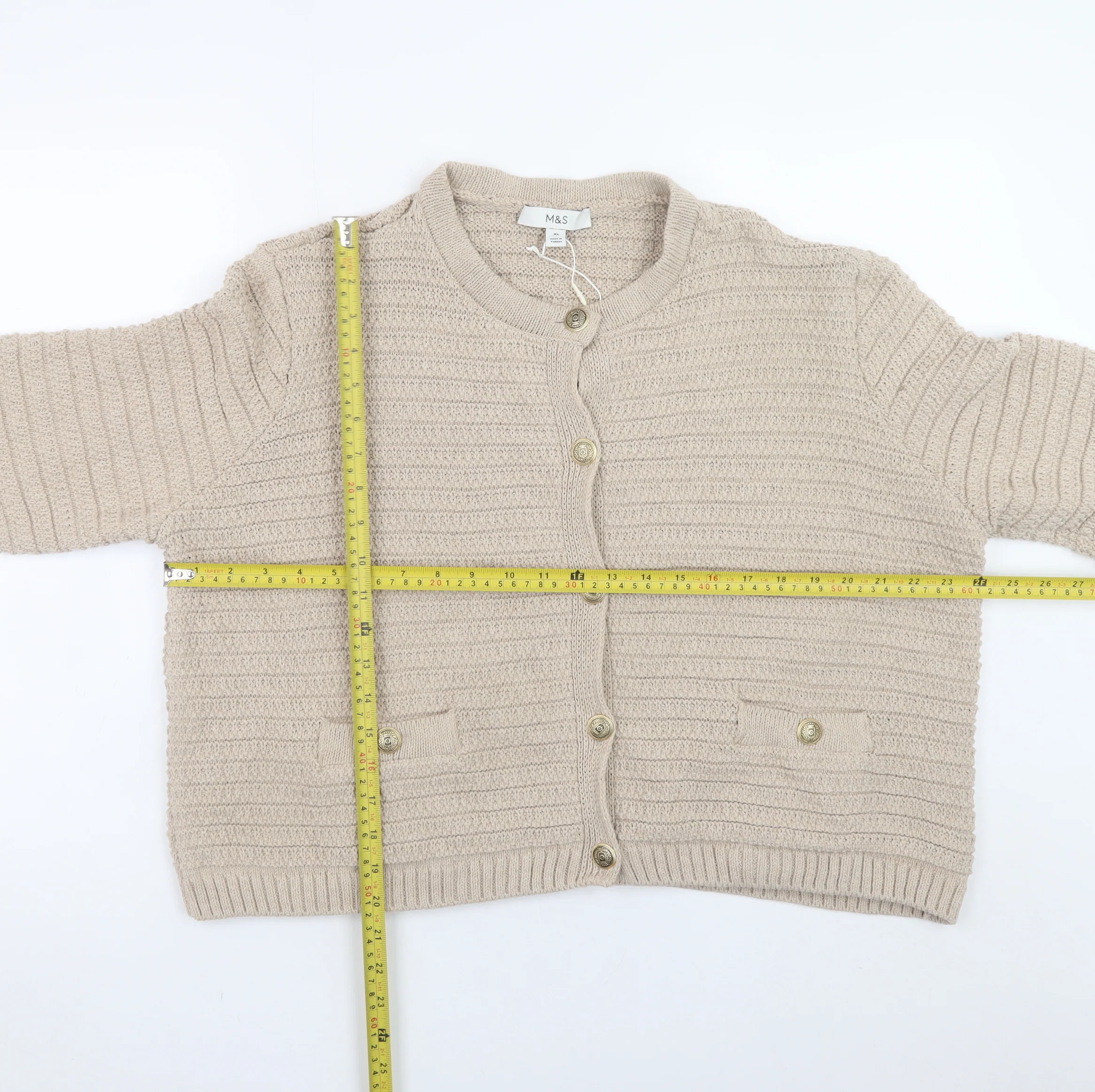 Marks and Spencer Women Beige Knit Cardigan XL Long Sleeve - Image 2