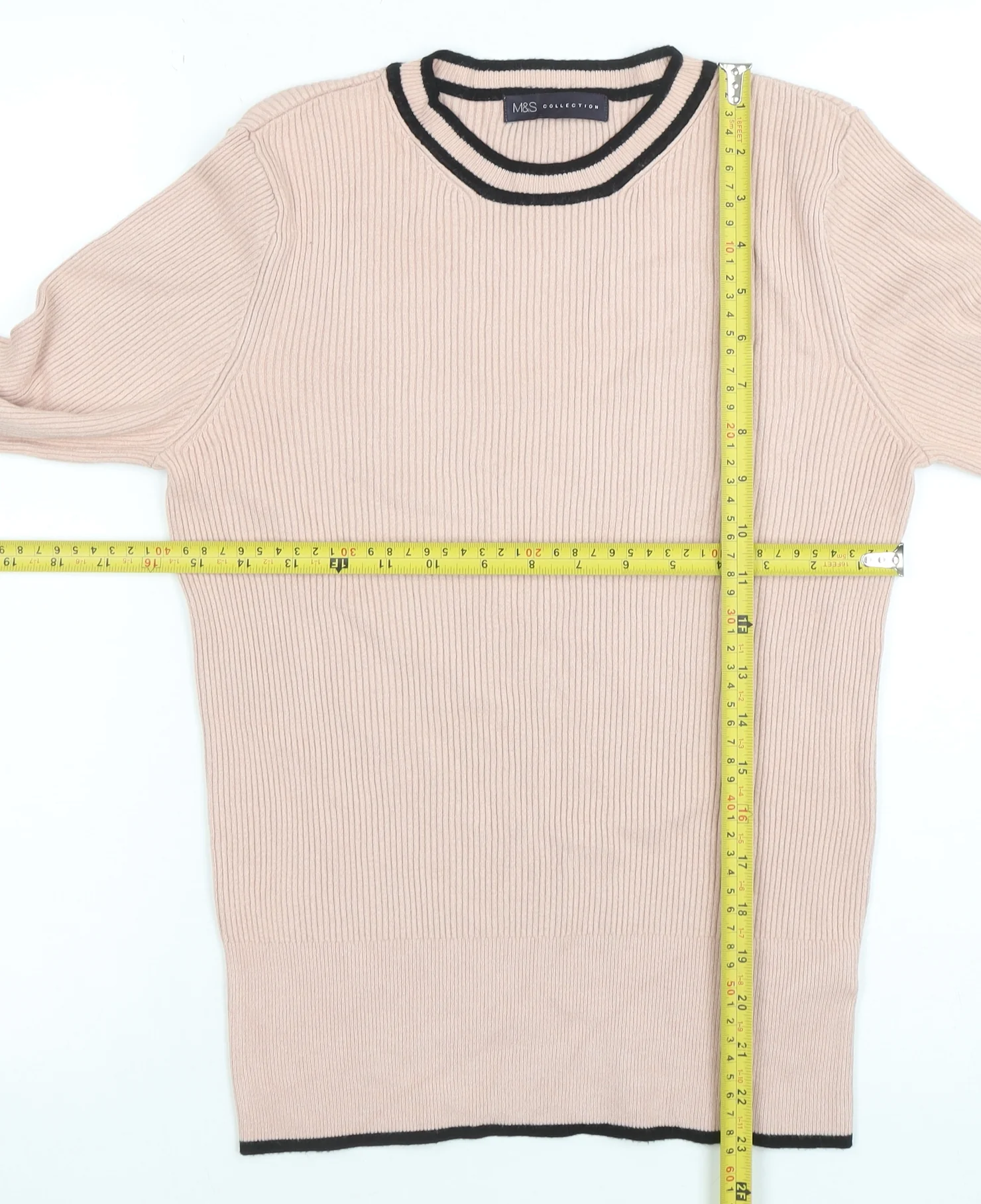 Marks and Spencer Women Beige Knit Long Sleeve Crew Neck Top Size 12 - Image 2