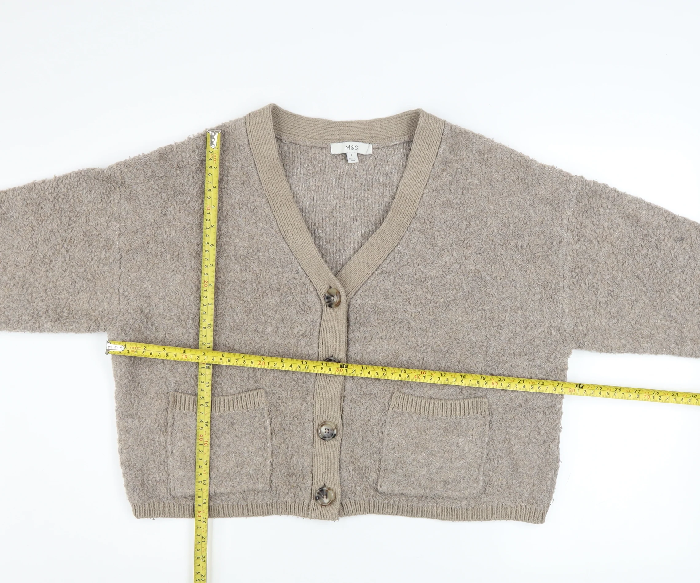 Marks and Spencer Women Beige L V-Neck Button Knit Cardigan Jumper - Image 2