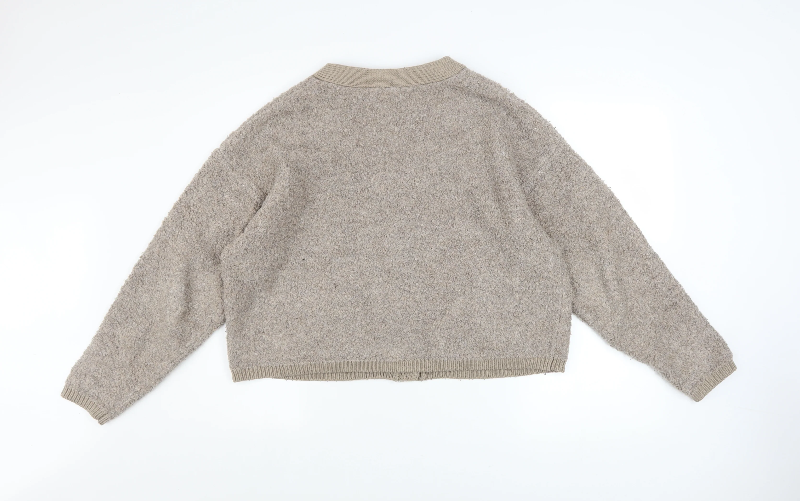 Marks and Spencer Women Beige L V-Neck Button Knit Cardigan Jumper - Image 3