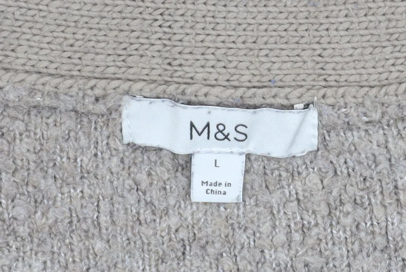 Marks and Spencer Women Beige L V-Neck Button Knit Cardigan Jumper - Image 4