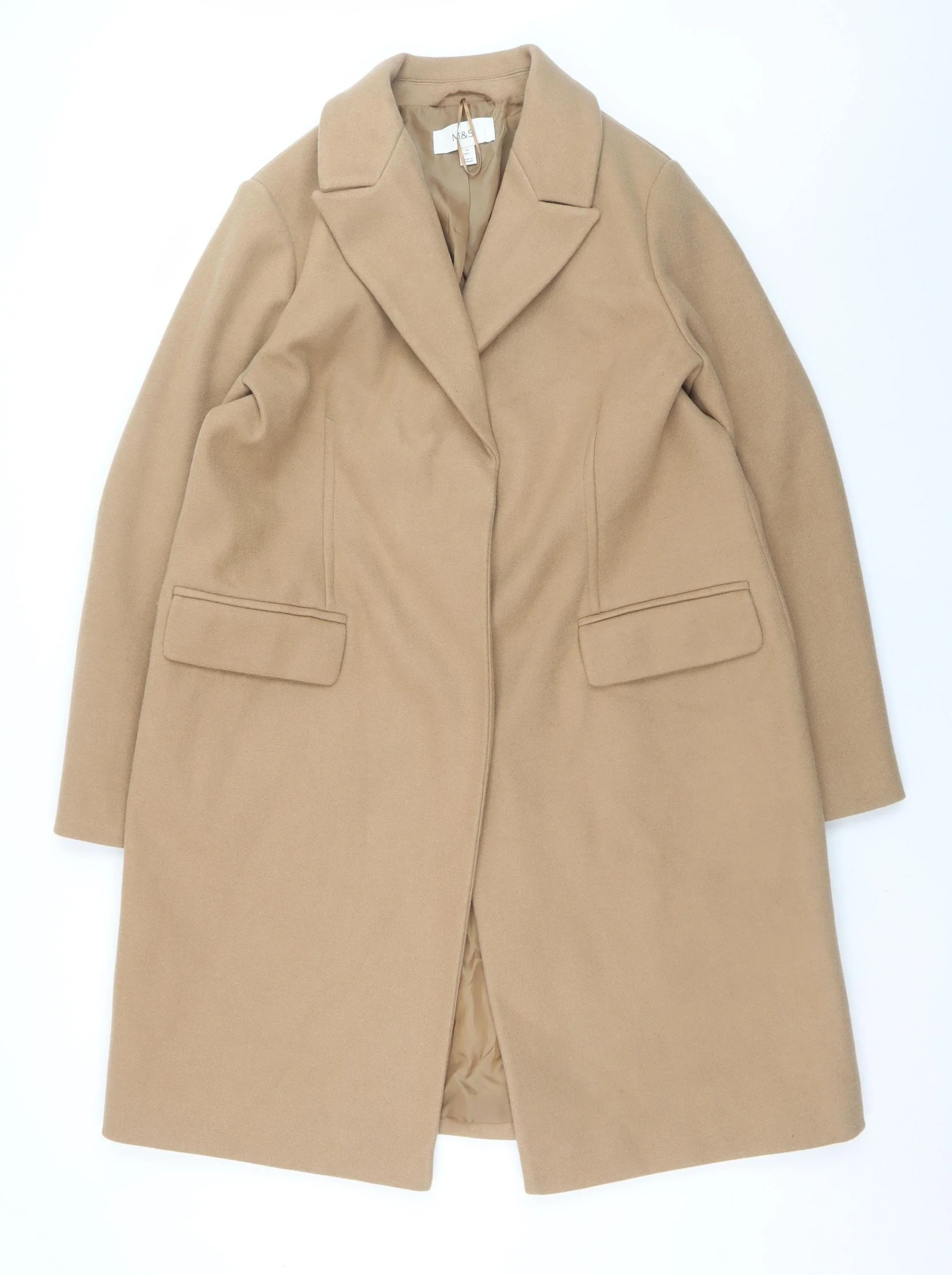 Marks and Spencer Women Beige Long Overcoat Size 16 Polyester