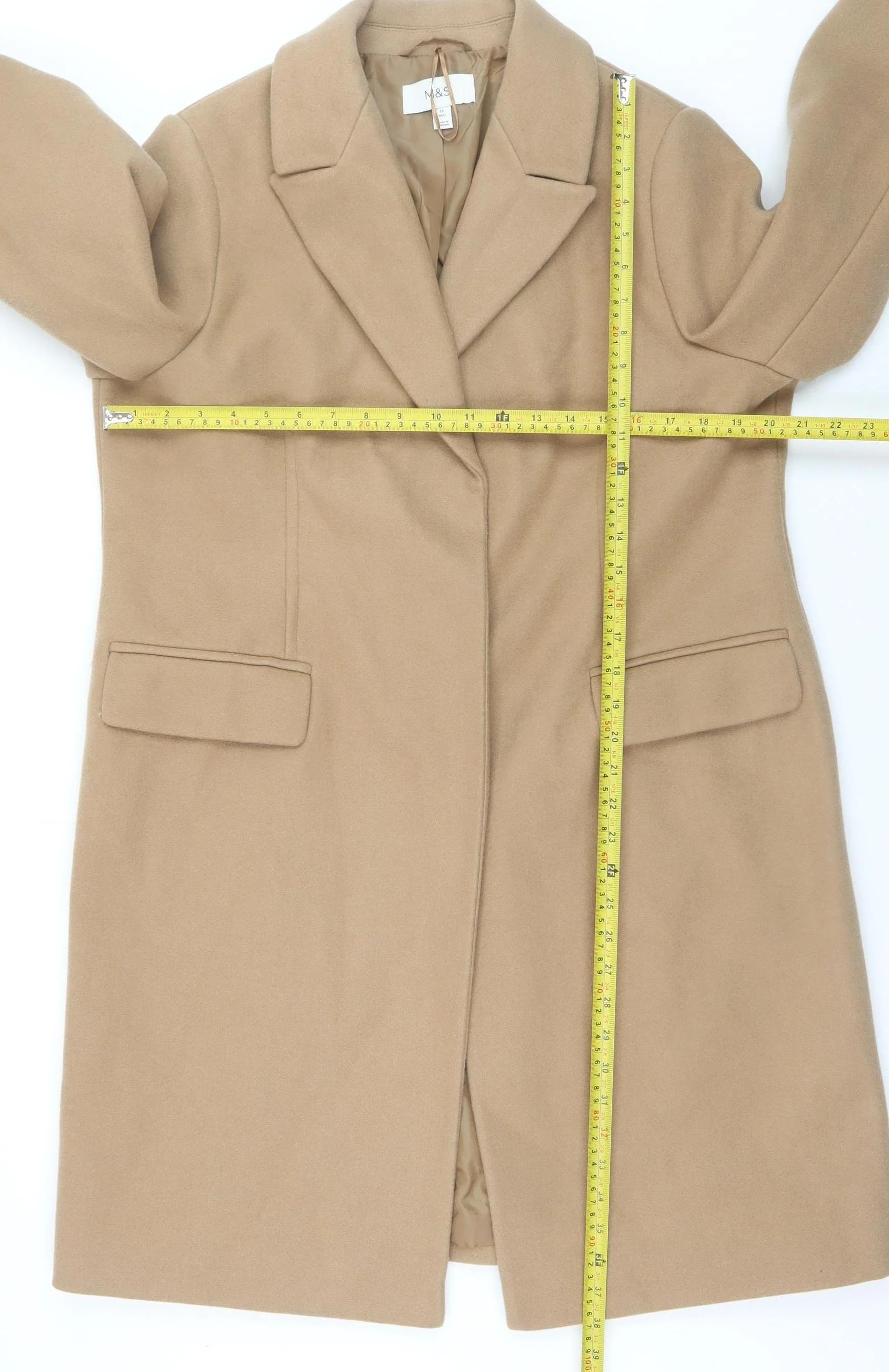 Marks and Spencer Women Beige Long Overcoat Size 16 Polyester - Image 2