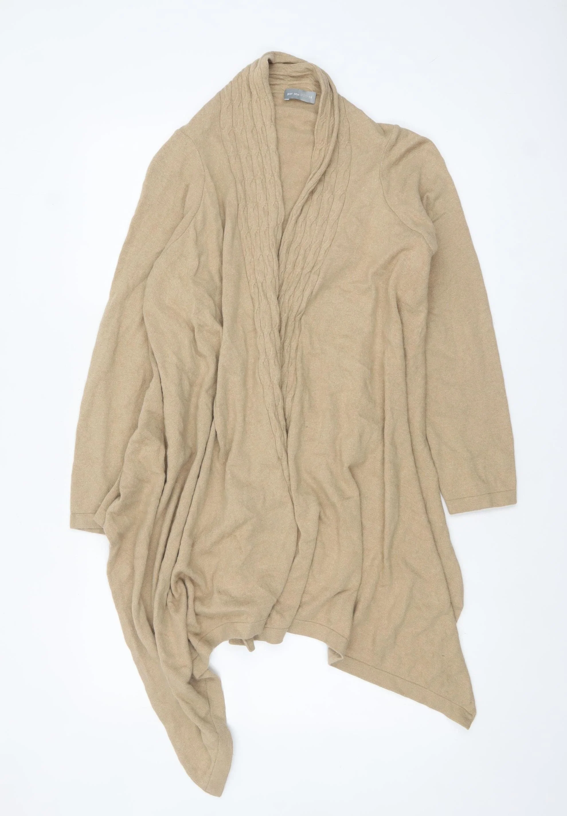Marks and Spencer Women Beige Long Sleeve Cable-Knit Cardigan Size 14