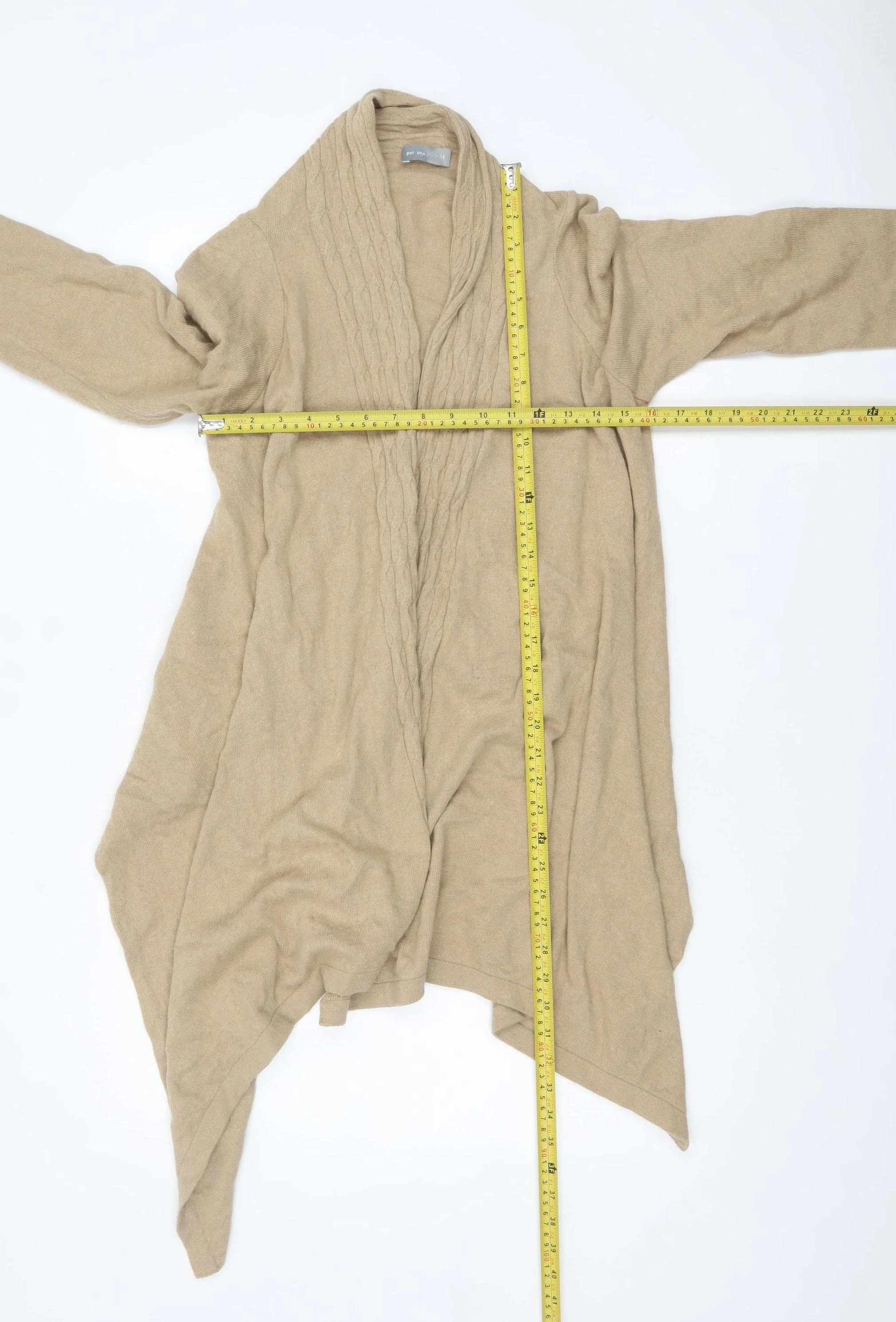 Marks and Spencer Women Beige Long Sleeve Cable-Knit Cardigan Size 14 - Image 2