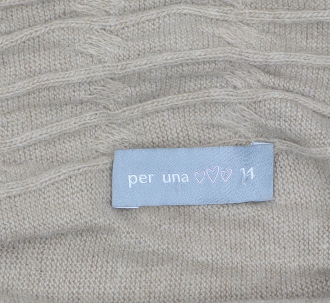 Marks and Spencer Women Beige Long Sleeve Cable-Knit Cardigan Size 14 - Image 5
