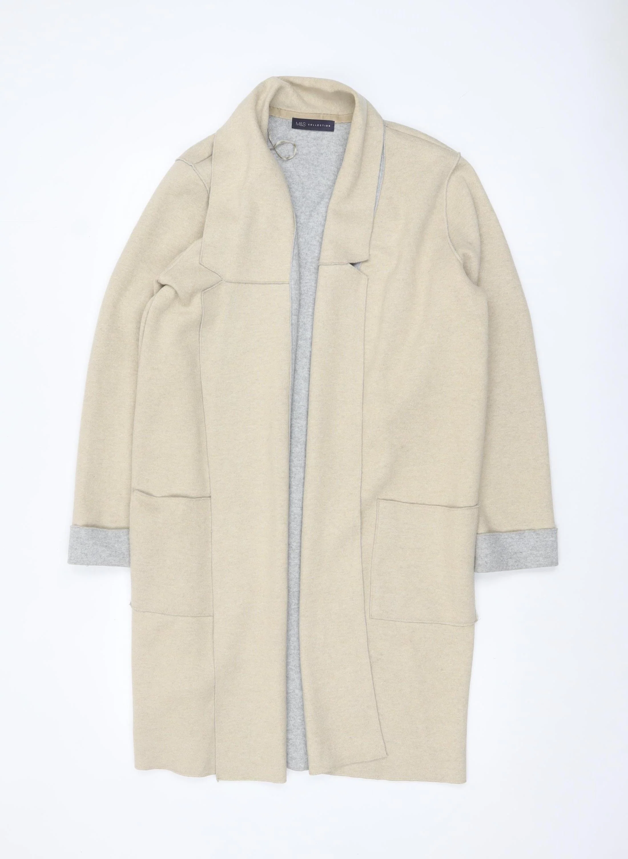 Marks and Spencer Women Beige Long Sleeve Open Knit Cardigan L