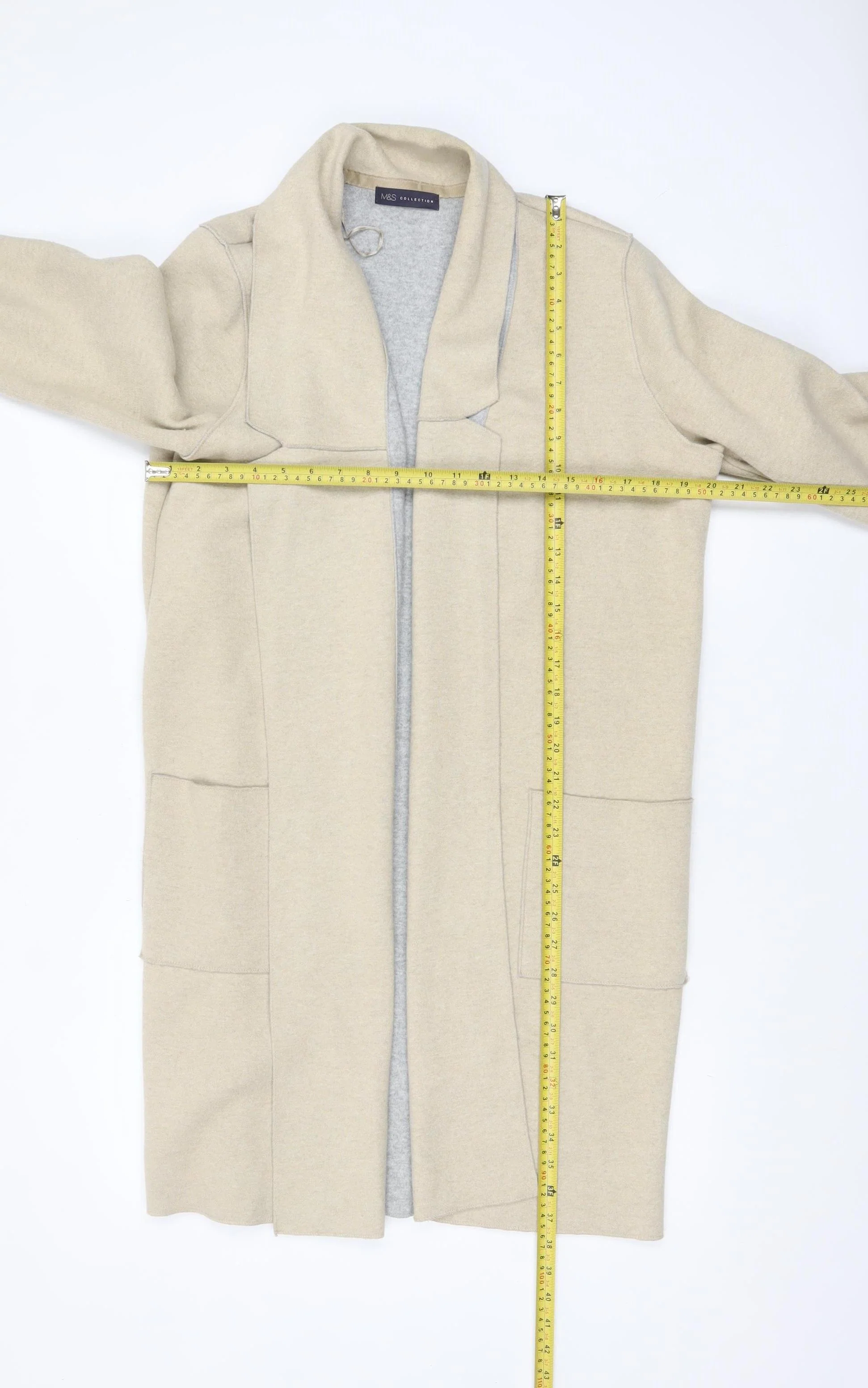 Marks and Spencer Women Beige Long Sleeve Open Knit Cardigan L - Image 2