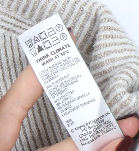 Marks and Spencer Women Beige Mock Neck Ribbed Knit Jumper XS - Image 5