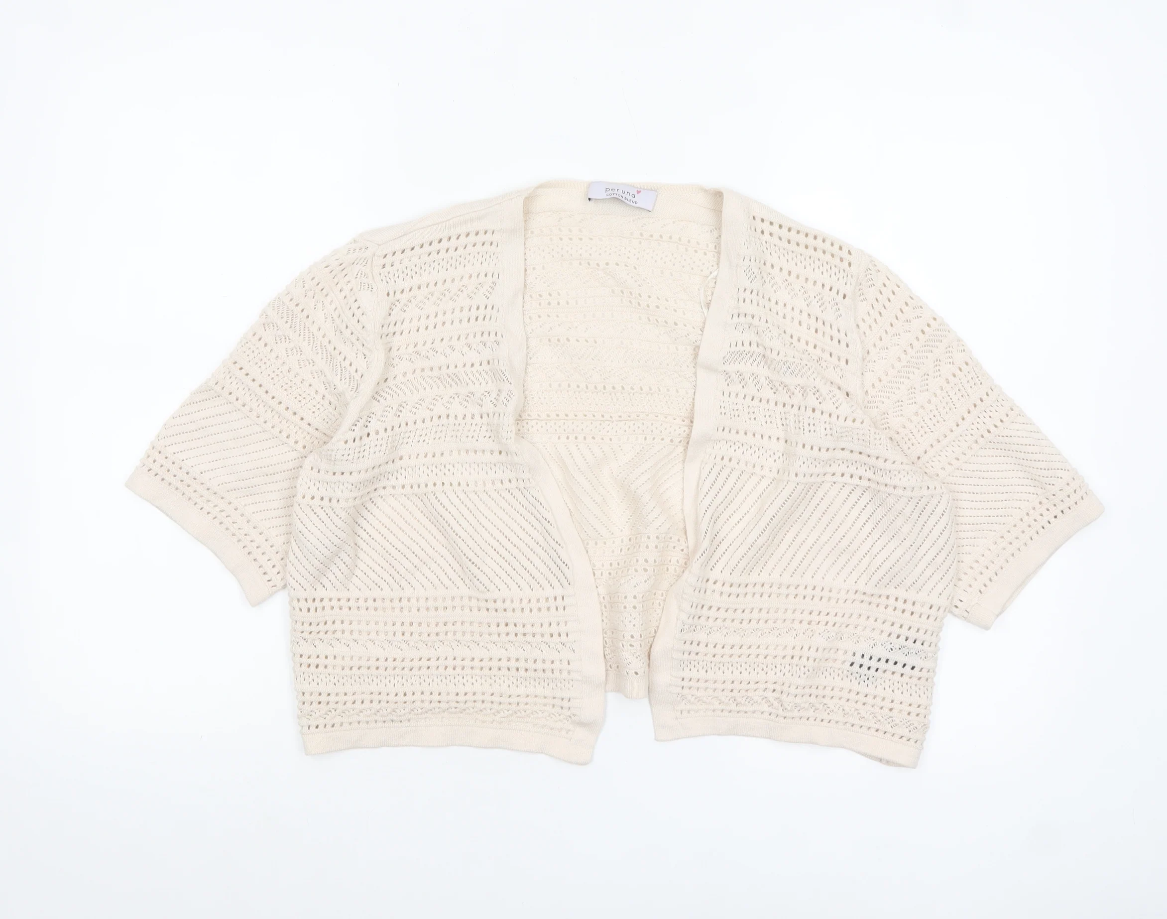 Marks and Spencer Women Beige Open Knit Short Sleeve Cardigan Size 16