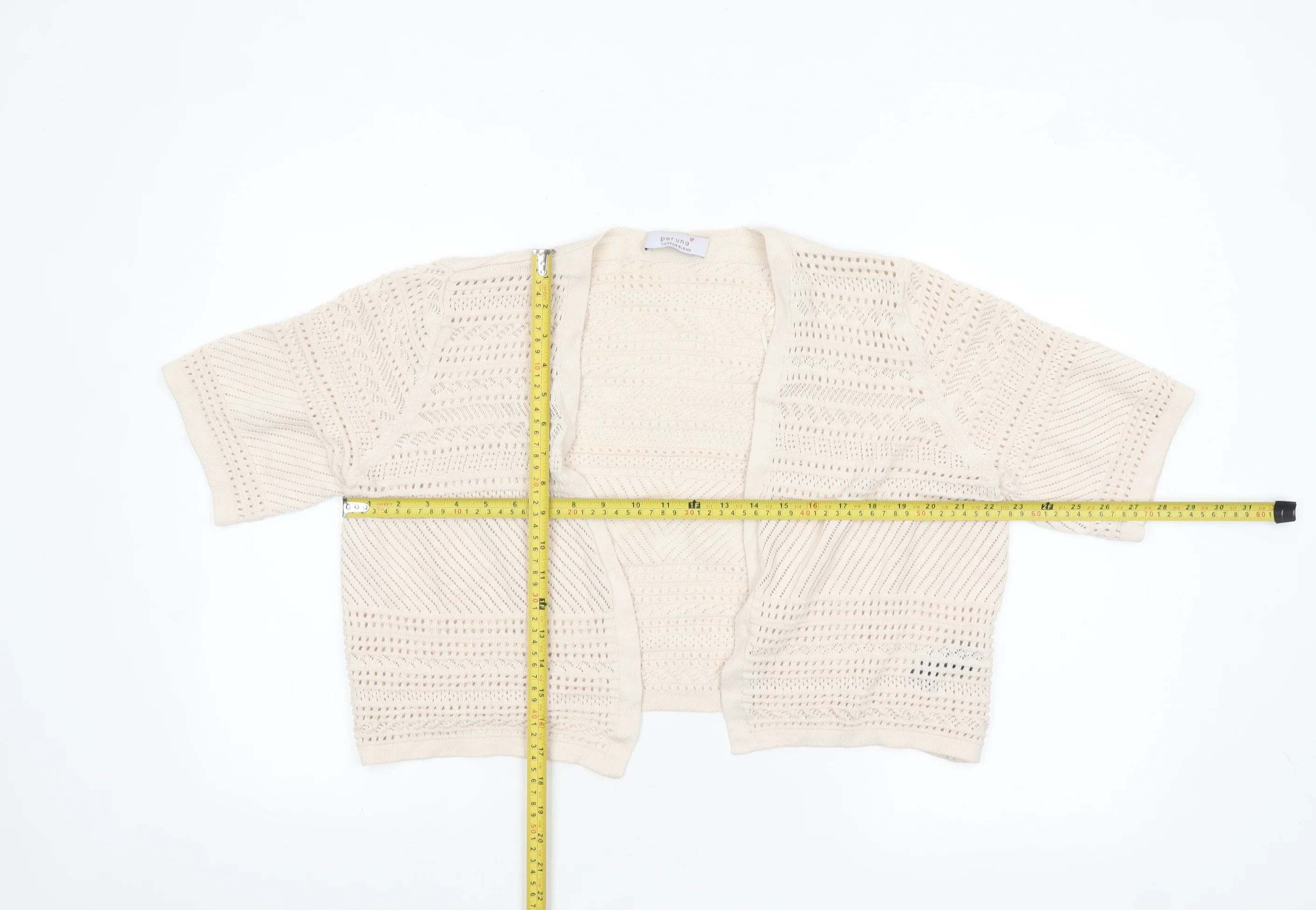 Marks and Spencer Women Beige Open Knit Short Sleeve Cardigan Size 16 - Image 2
