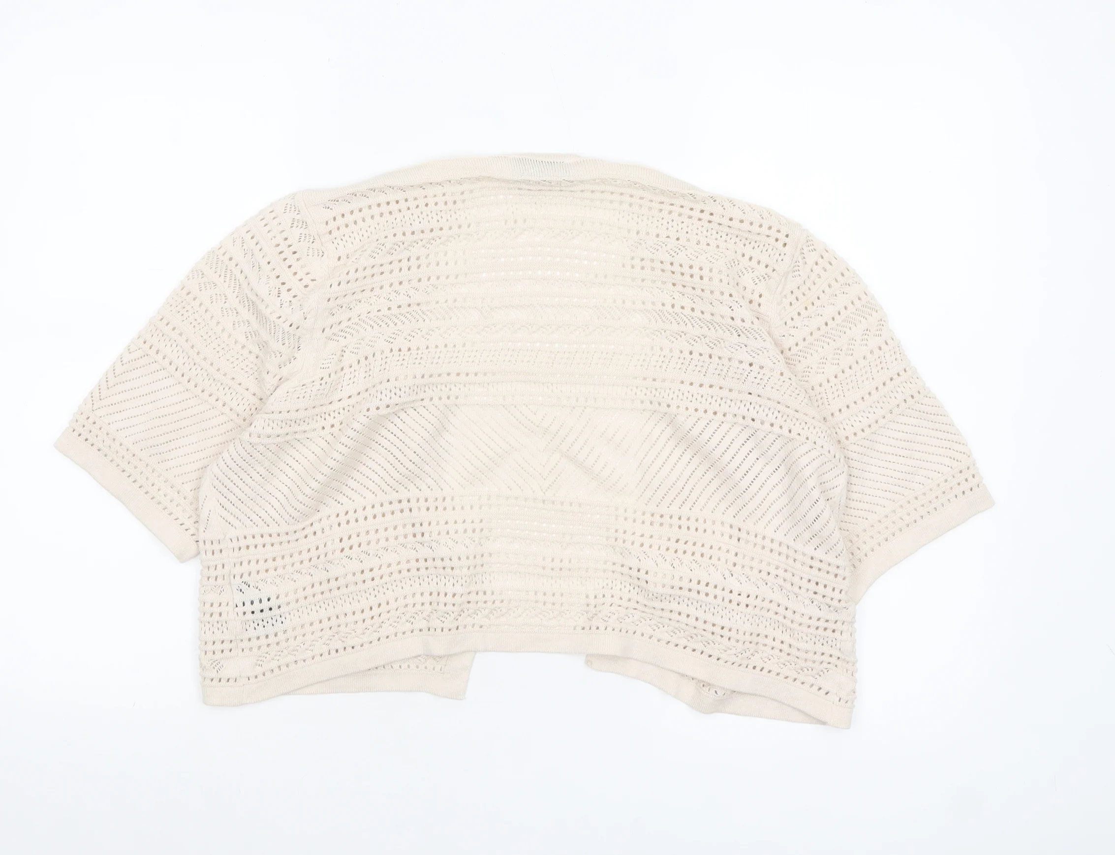 Marks and Spencer Women Beige Open Knit Short Sleeve Cardigan Size 16 - Image 3