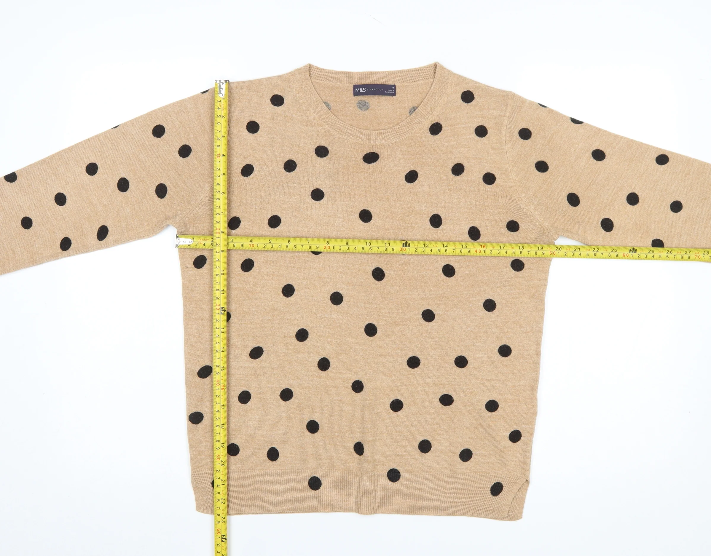 Marks and Spencer Women Beige Polka Dot Acrylic Jumper M - Image 2