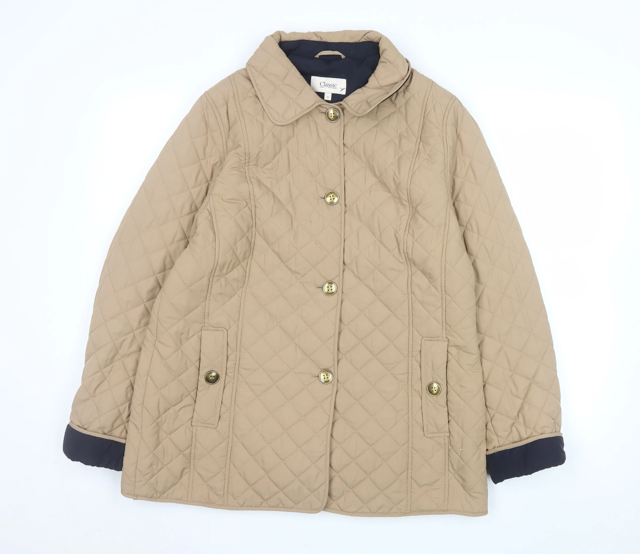 Marks and Spencer Women Beige Quilted Mid-Length Jacket Size 16