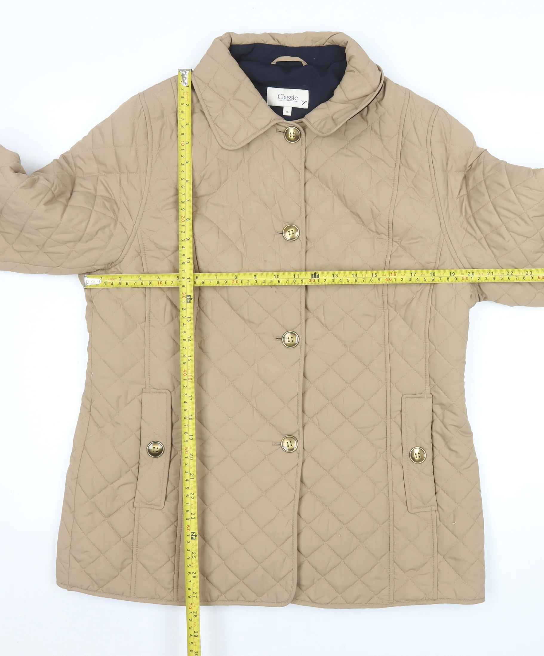 Marks and Spencer Women Beige Quilted Mid-Length Jacket Size 16 - Image 2