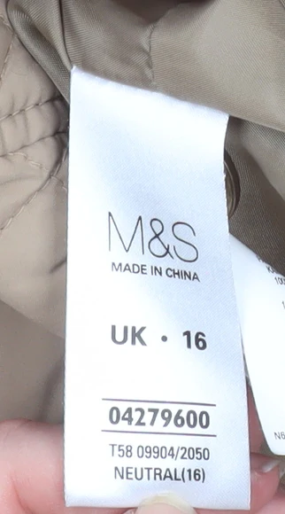 Marks and Spencer Women Beige Quilted Mid-Length Jacket Size 16 - Image 5