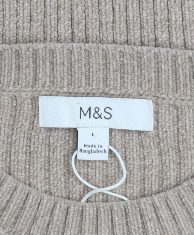 Marks and Spencer Women Beige Ribbed Knit Crew Neck Pullover Jumper L - Image 4