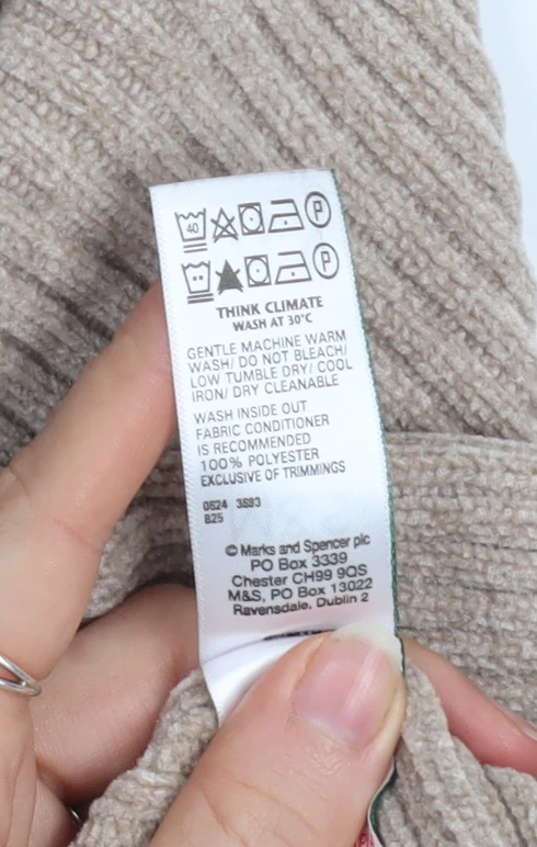 Marks and Spencer Women Beige Ribbed Knit Crew Neck Pullover Jumper L - Image 5