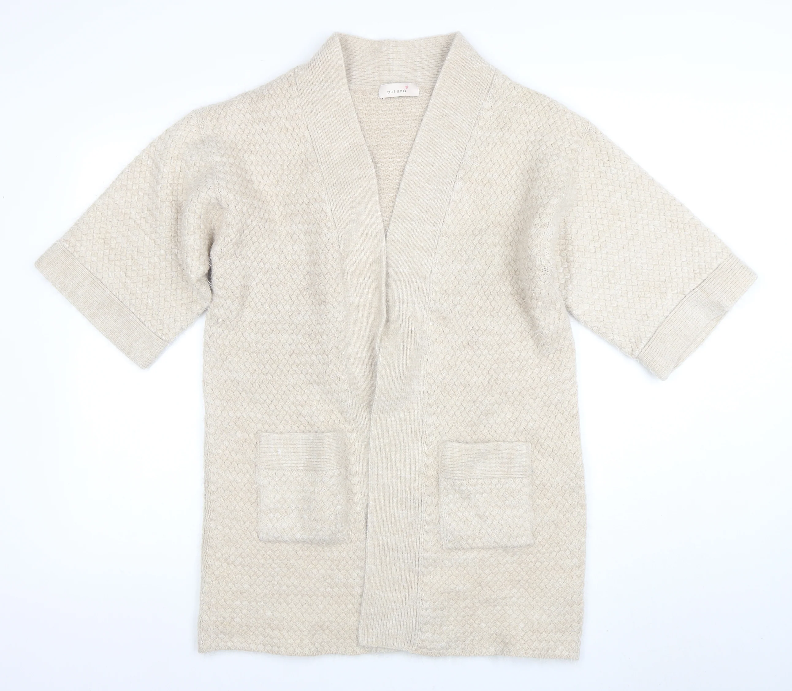 Marks and Spencer Women Beige Short Sleeve Knit Cardigan Size 12