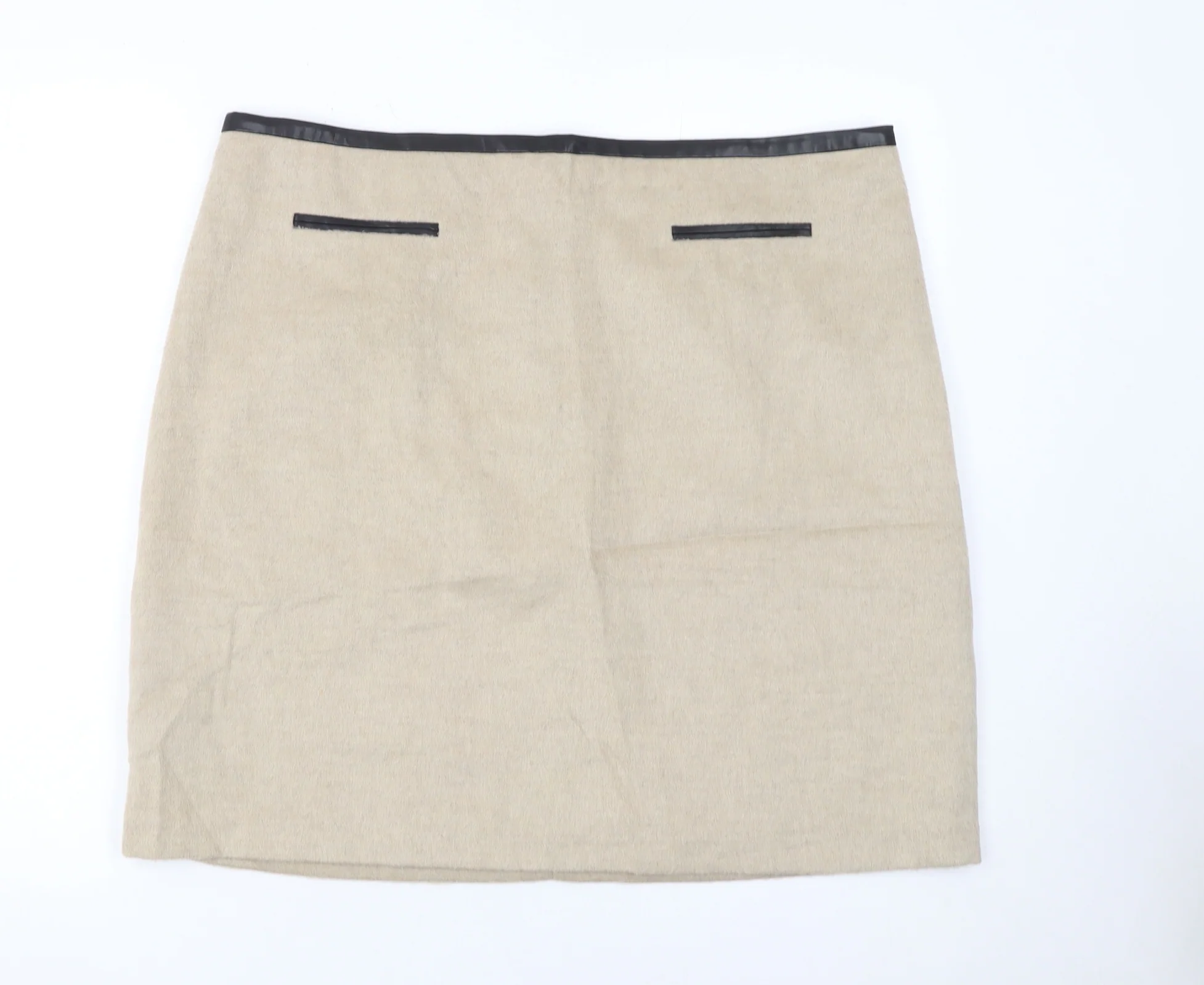 Marks and Spencer Women Beige Wool Blend Knee Length Pencil Skirt UK18