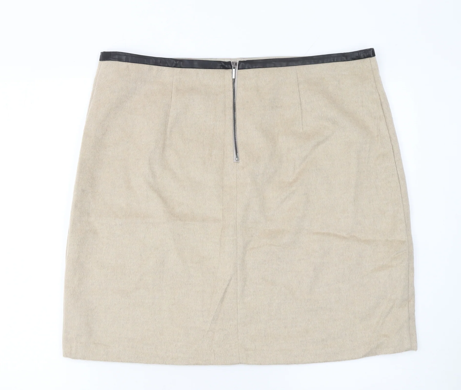 Marks and Spencer Women Beige Wool Blend Knee Length Pencil Skirt UK18 - Image 3
