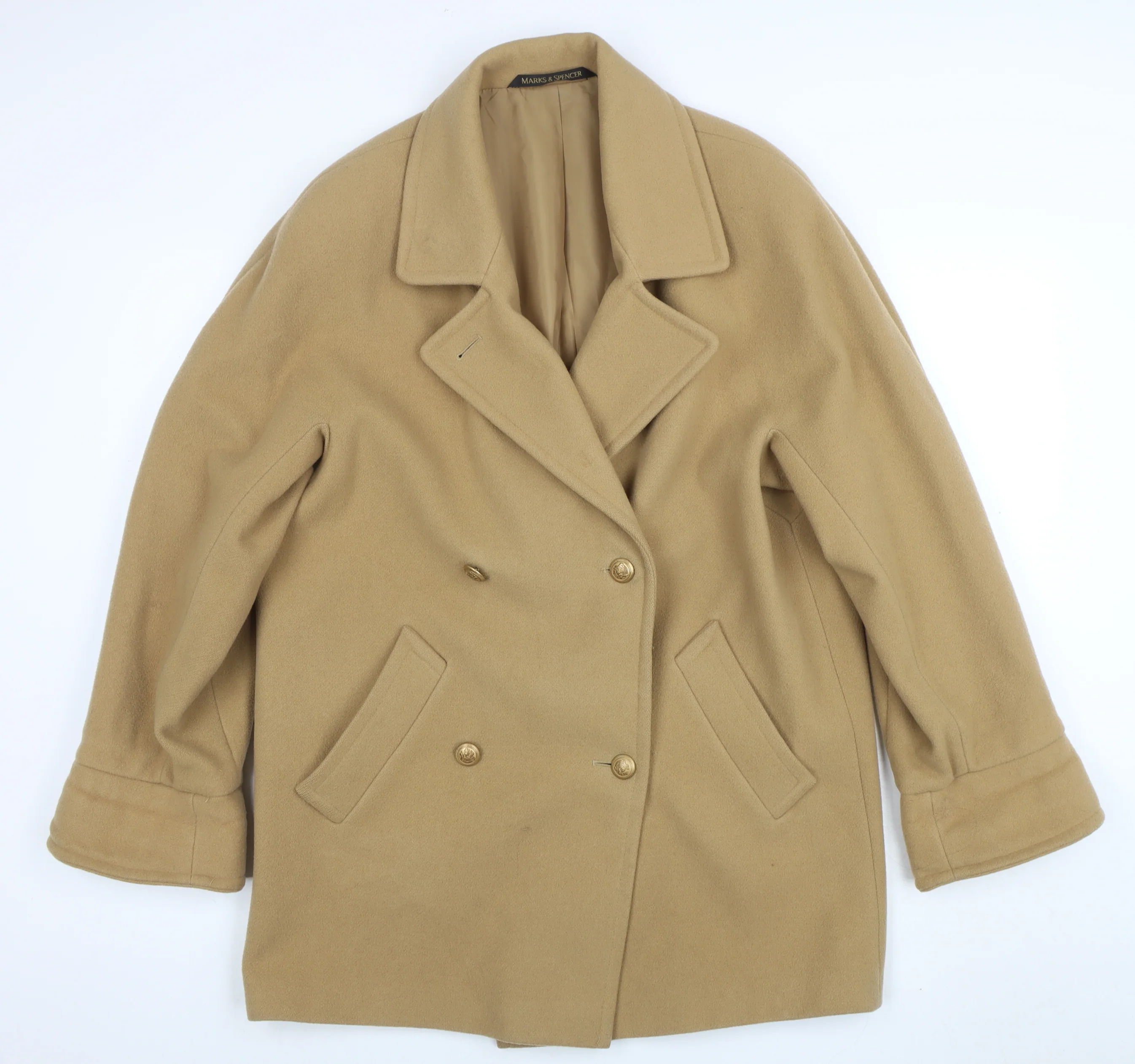 Marks and Spencer Women Beige Wool Pea Coat Size 14 Classic Style