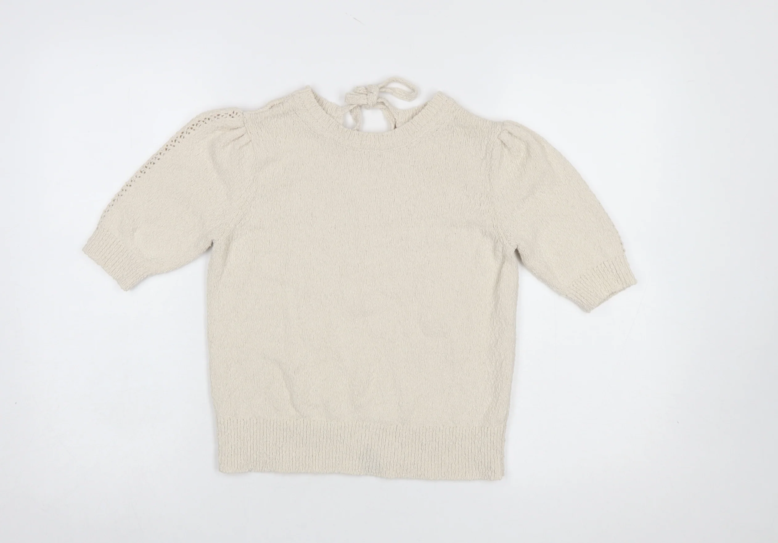 Marks and Spencer Women Beige XS Puff Sleeve Knit Jumper