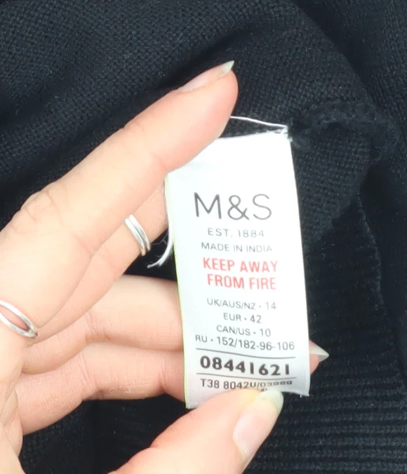 Marks and Spencer Women Black Embroidered Ruffle Jumper Size 14 - Image 4