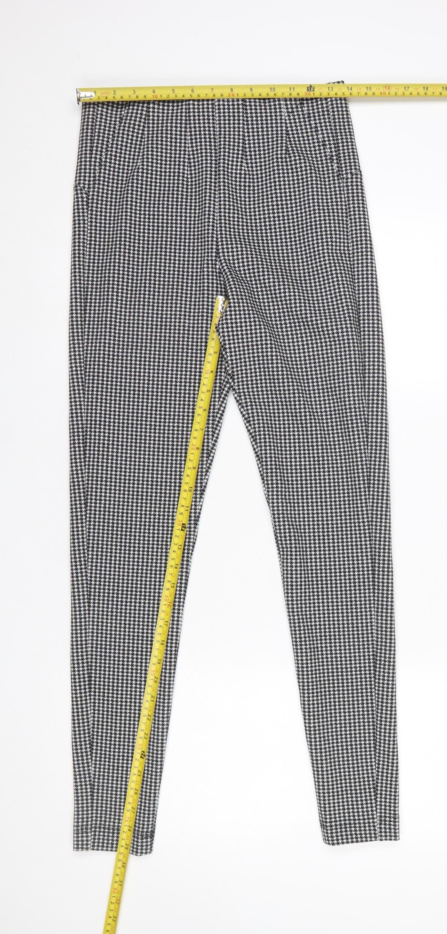 Marks and Spencer Women Black Houndstooth Stretch Leggings Size 10 Long - Image 2